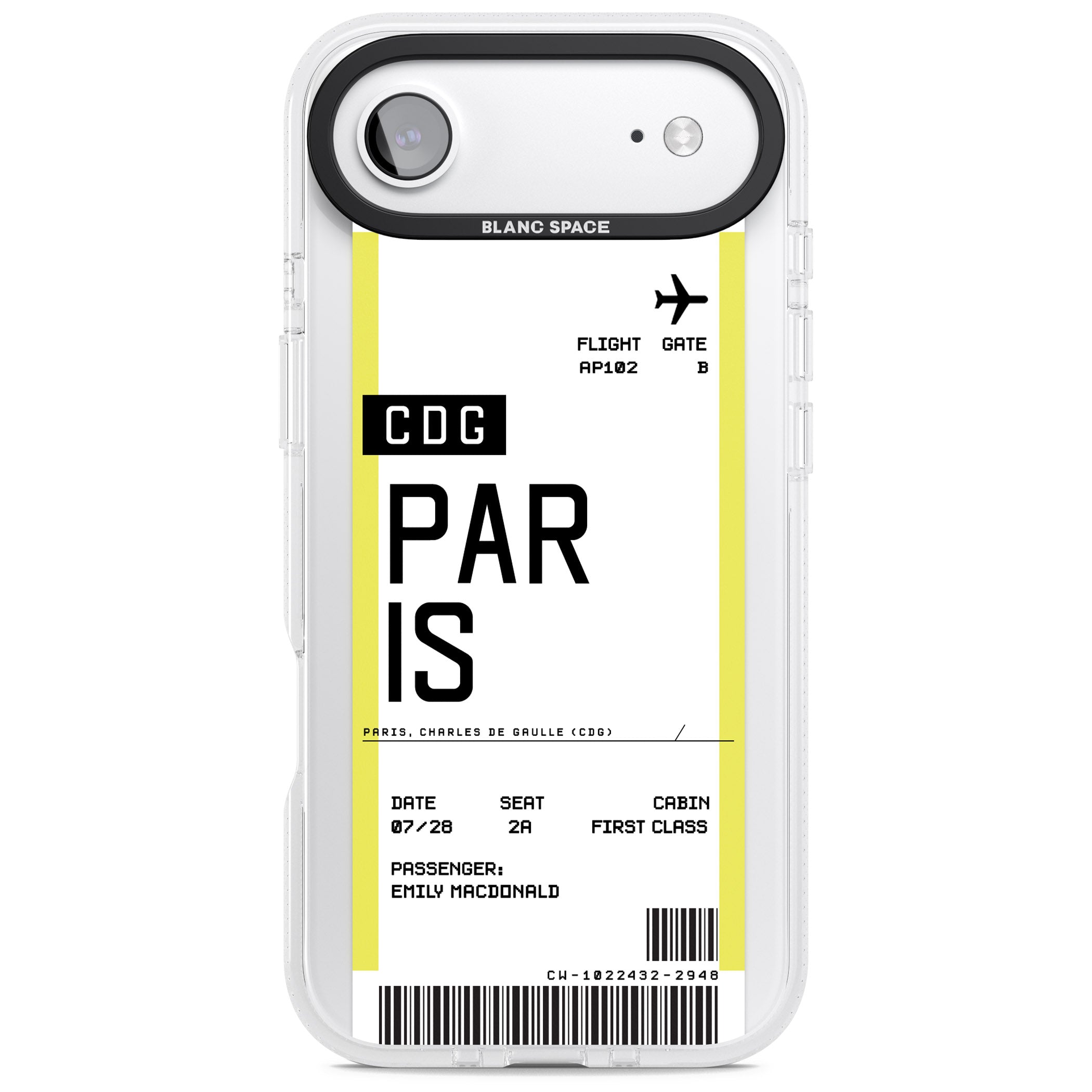 Personalised Paris Boarding Pass iPhone 17 Air Impact Air Clear Phone Case