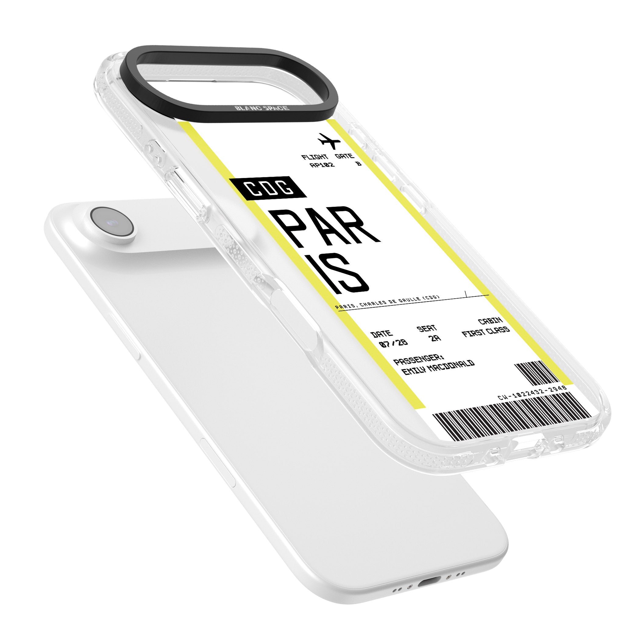 Personalised Paris Boarding Pass iPhone 17 Air Impact Air Clear Phone Case Colours