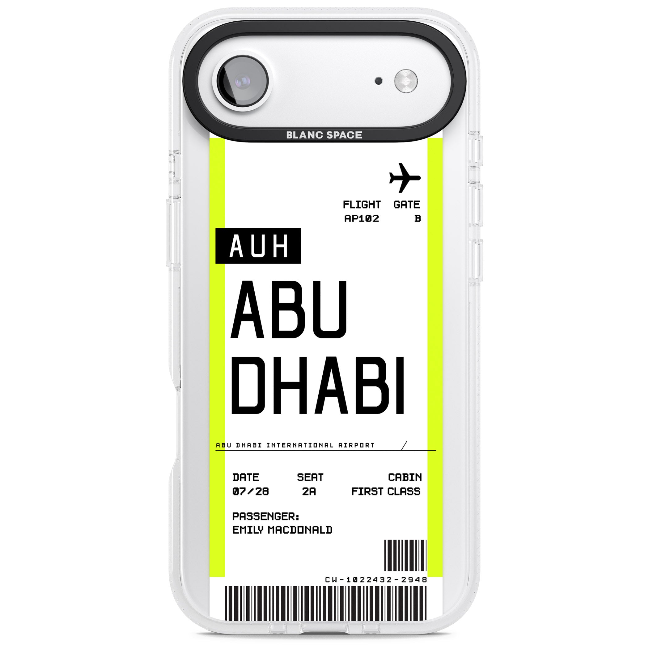 Personalised Abu Dhabi Boarding Pass iPhone 17 Air Impact Air Clear Phone Case