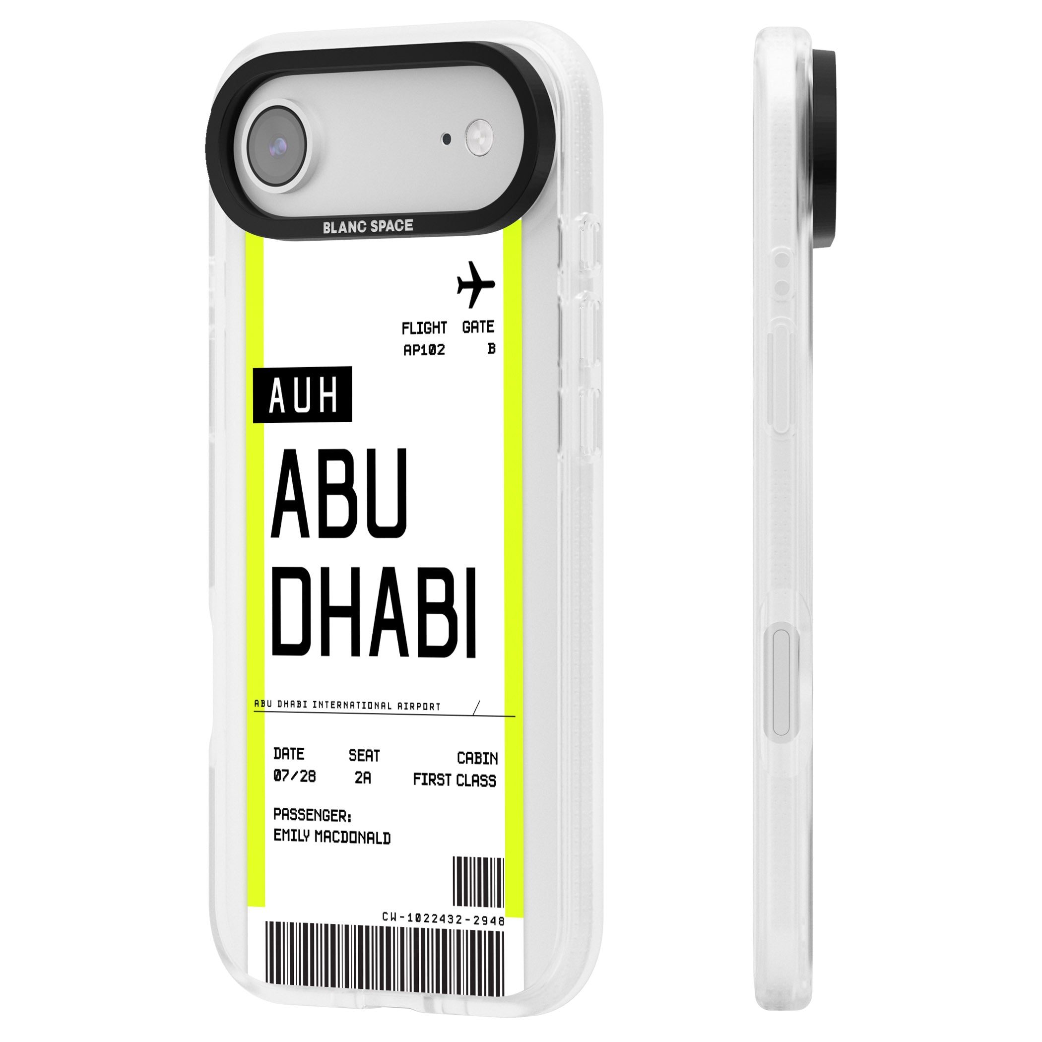 Personalised Abu Dhabi Boarding Pass iPhone 17 Air Impact Air Clear Phone Case Side Profile