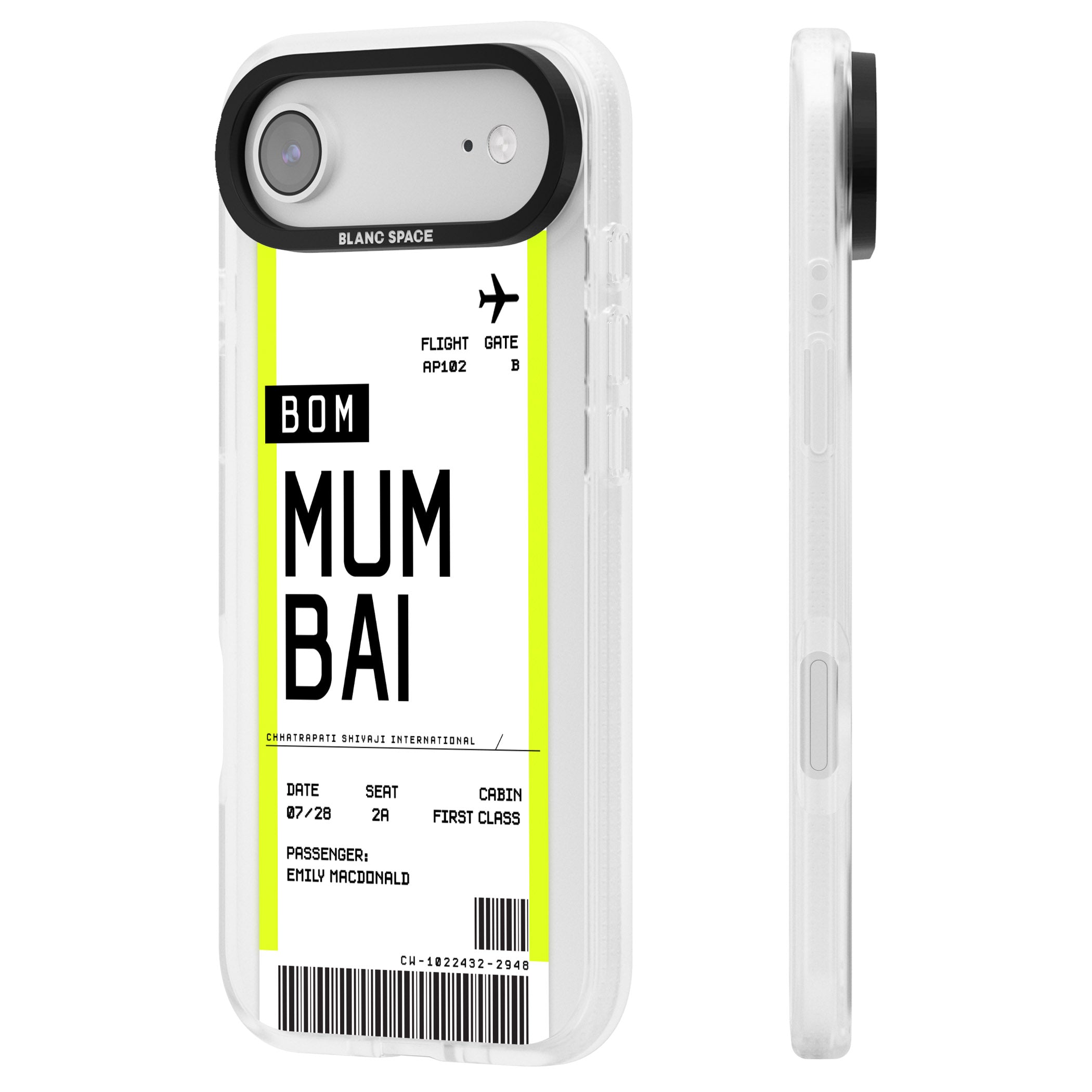 Personalised Mumbai Boarding Pass iPhone 17 Air Impact Air Clear Phone Case Side Profile