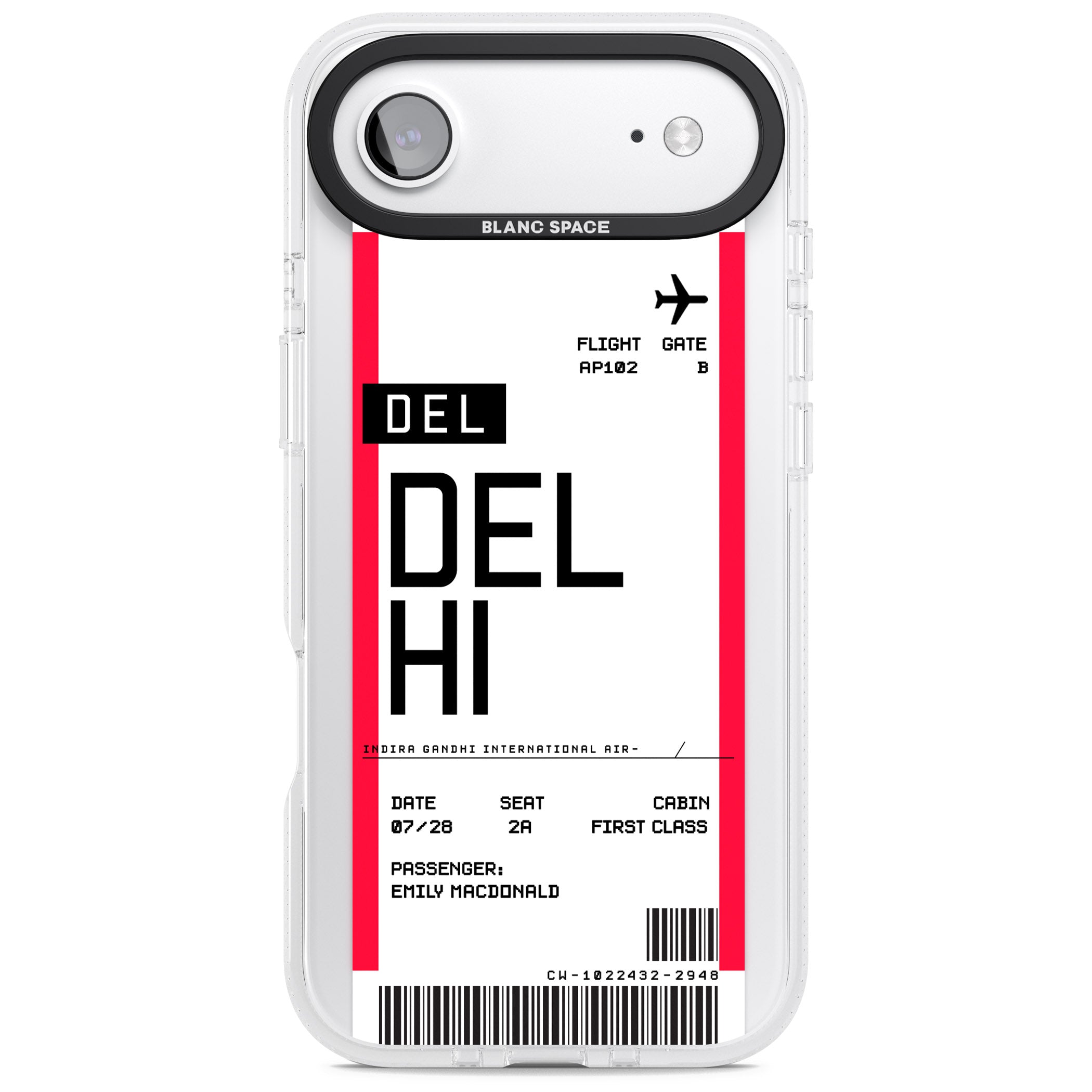 Personalised Delhi Boarding Pass iPhone 17 Air Impact Air Clear Phone Case