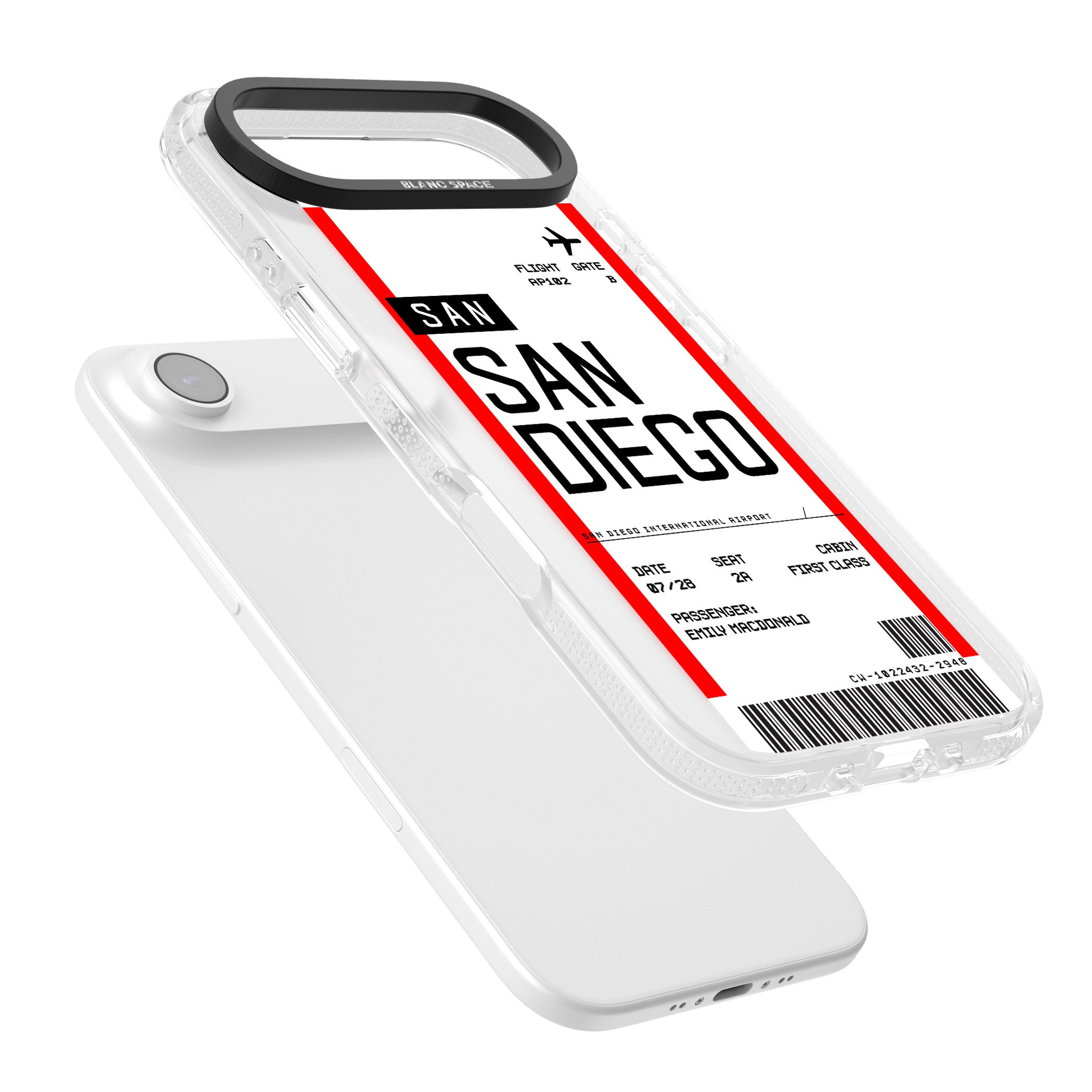 Personalised San Diego Boarding Pass iPhone 17 Air Impact Air Clear Phone Case Colours