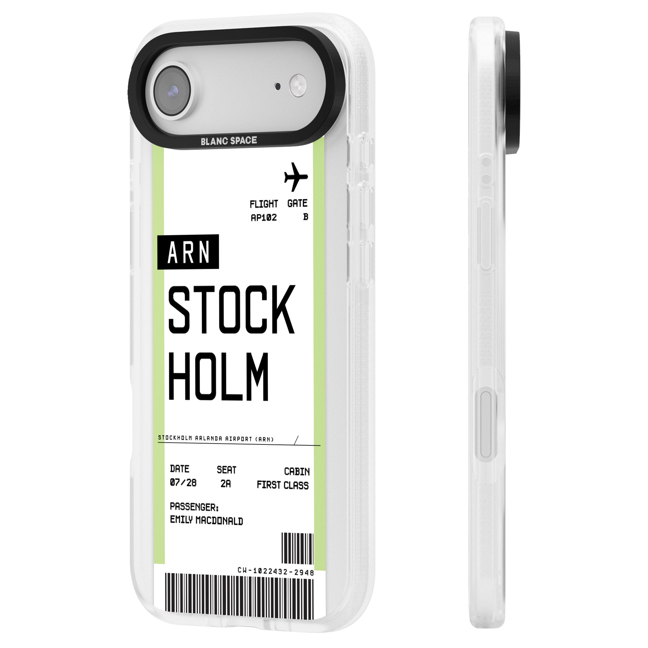 Personalised Stockholm Boarding Pass iPhone 17 Air Impact Air Clear Phone Case Side Profile