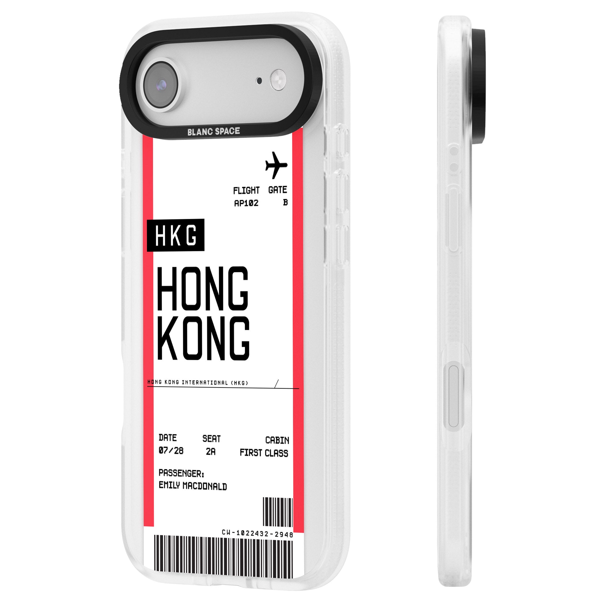 Personalised Hong Kong Boarding Pass iPhone 17 Air Impact Air Clear Phone Case Side Profile