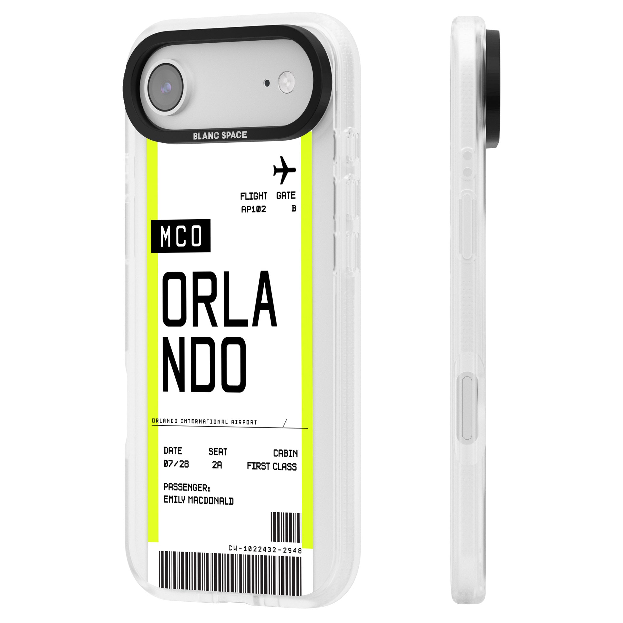 Personalised Orlando Boarding Pass iPhone 17 Air Impact Air Clear Phone Case Side Profile