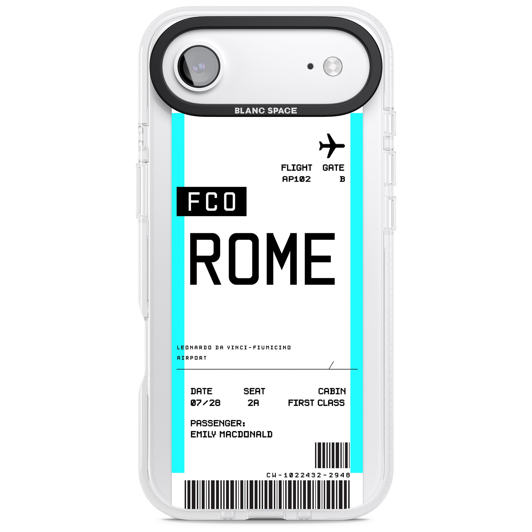 Personalised Rome Boarding Pass iPhone 17 Air Impact Air Clear Phone Case