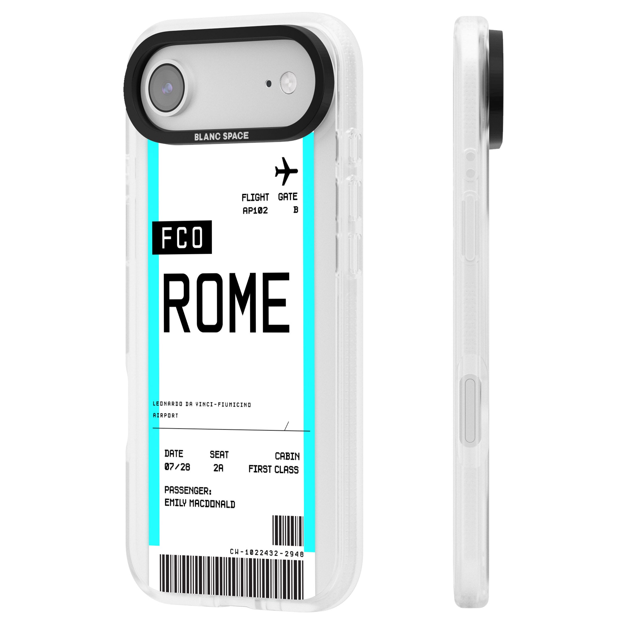 Personalised Rome Boarding Pass iPhone 17 Air Impact Air Clear Phone Case Side Profile