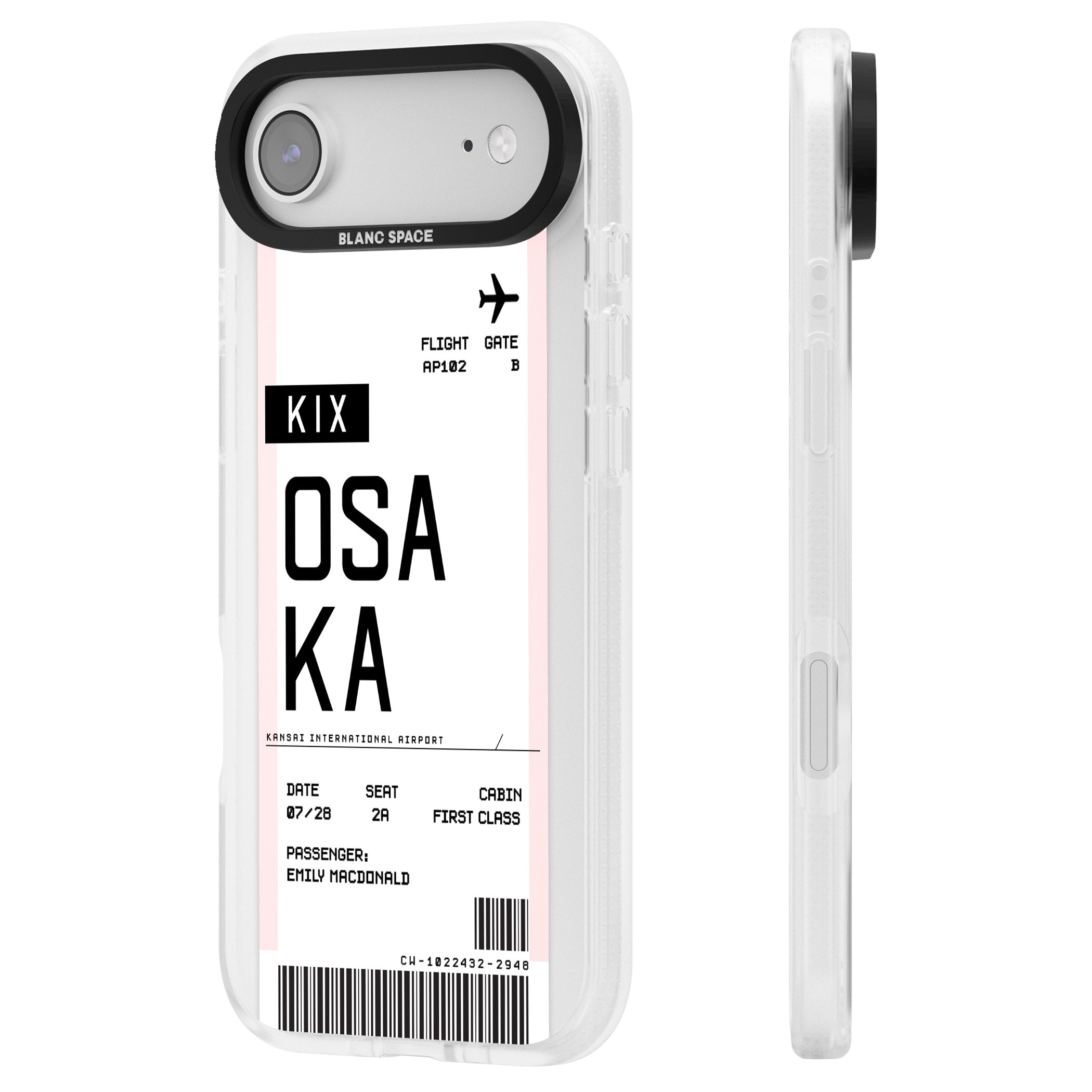 Personalised Osaka Boarding Pass iPhone 17 Air Impact Air Clear Phone Case Side Profile