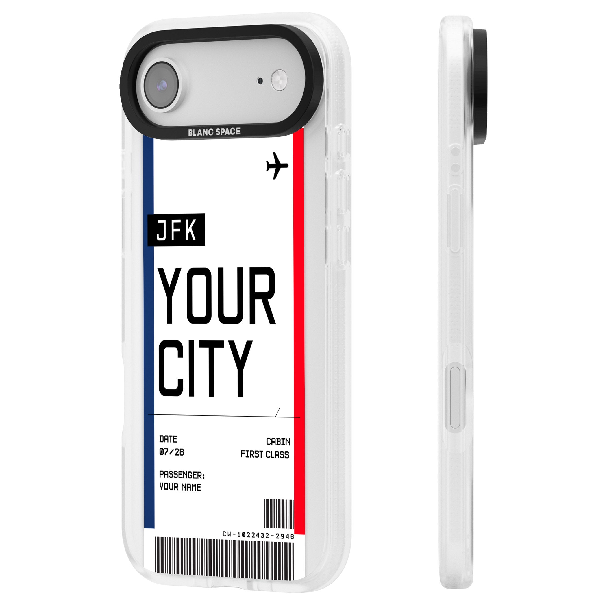 Personalised Create Your Own Boarding Pass Ticket iPhone 17 Air Impact Air Clear Phone Case Side Profile