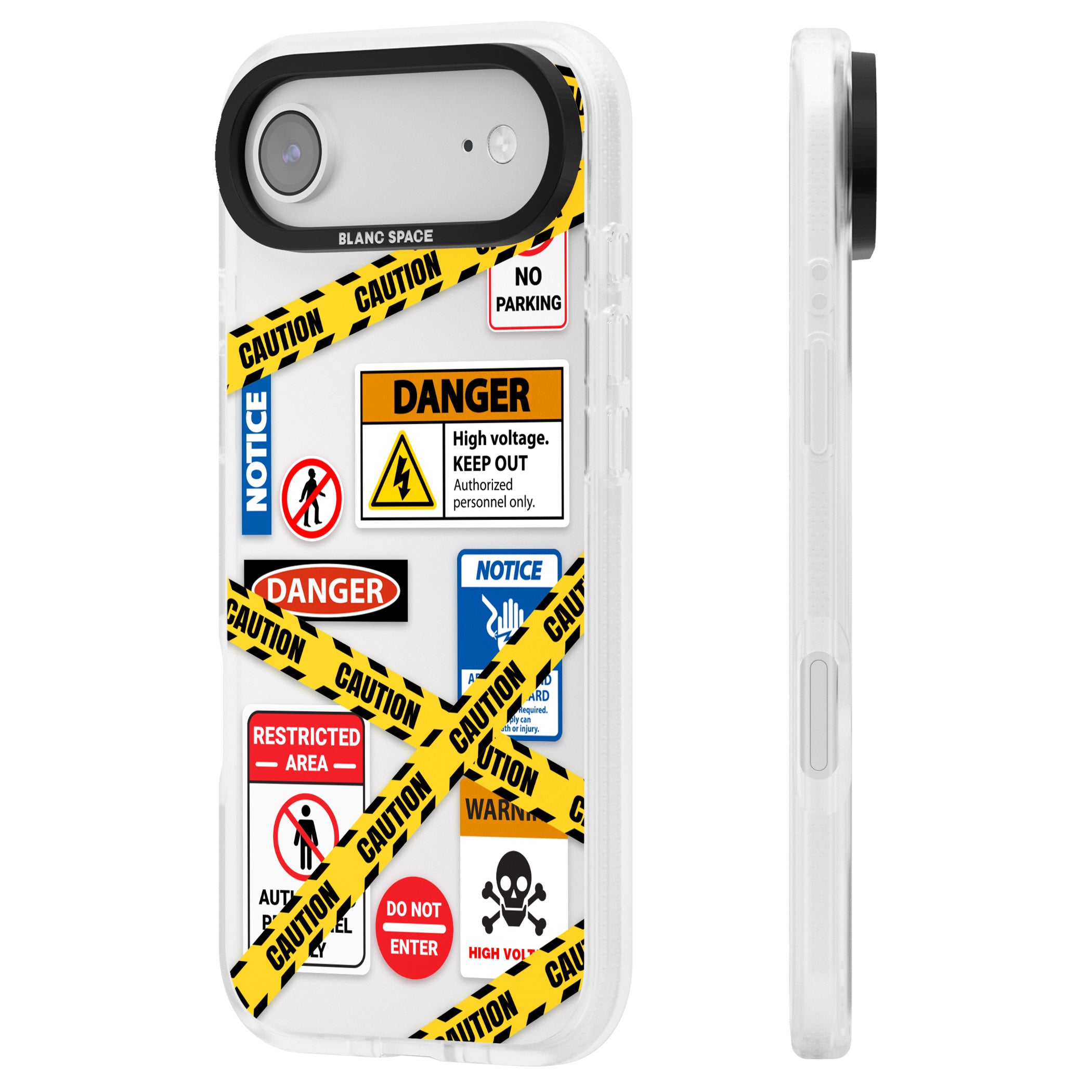 Caution Sign iPhone 17 Air Impact Air Clear Phone Case Side Profile