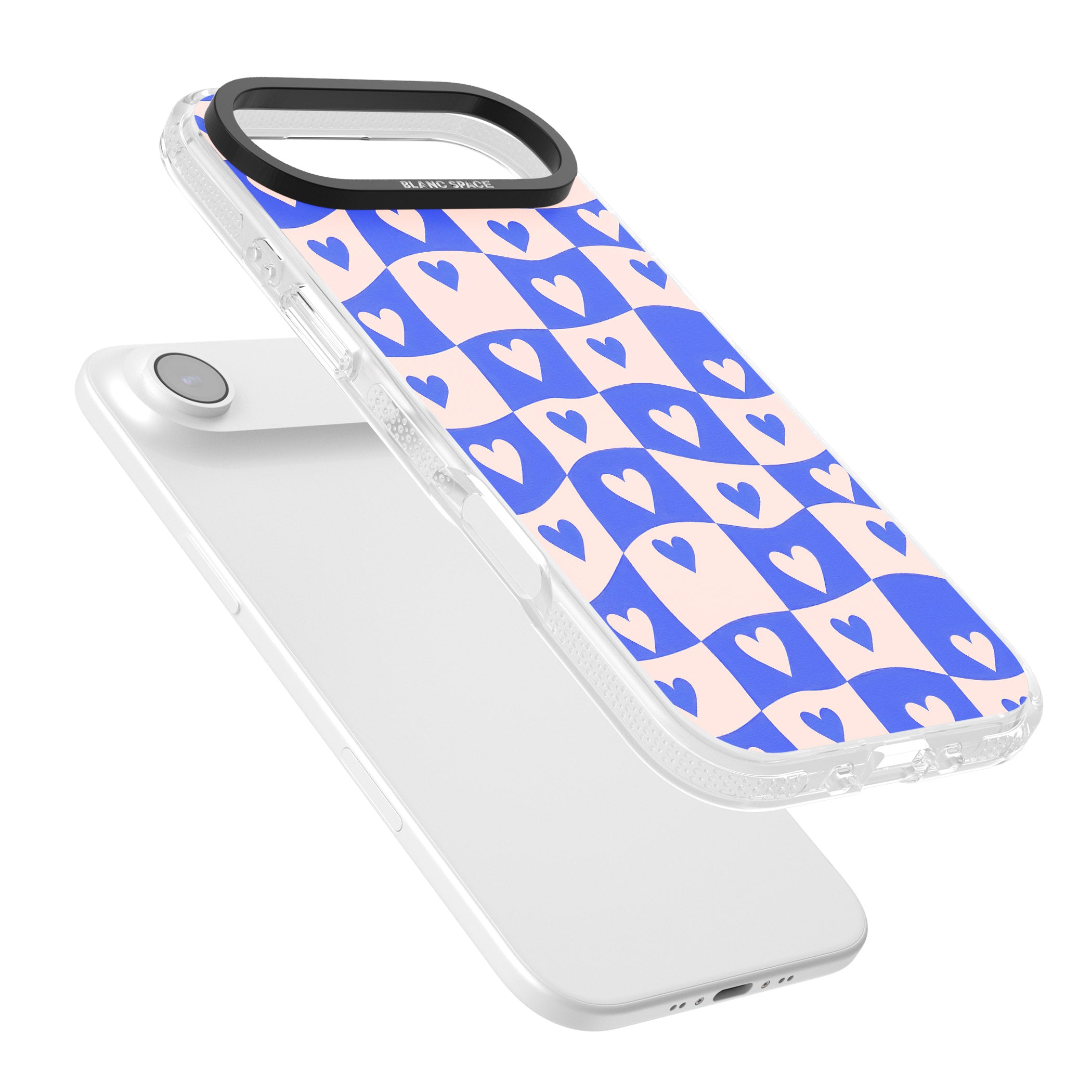 Blue Wavy Checked Hearts iPhone 17 Air Impact Air Clear Phone Case Colours