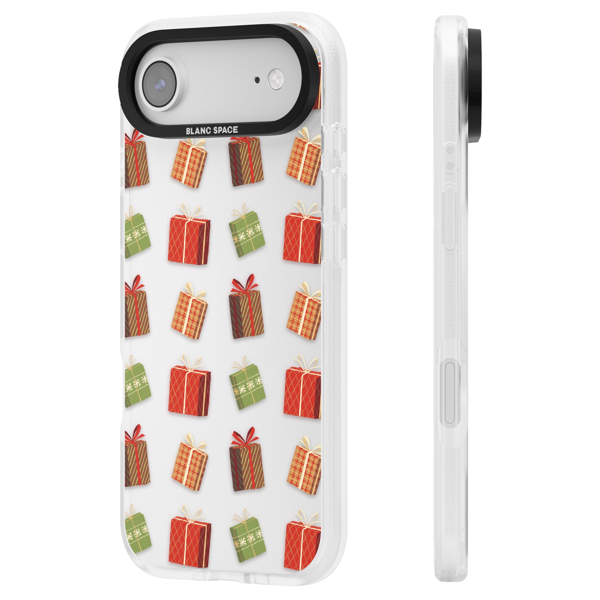 Christmas Presents Pattern iPhone 17 Air Impact Air Clear Phone Case Side Profile