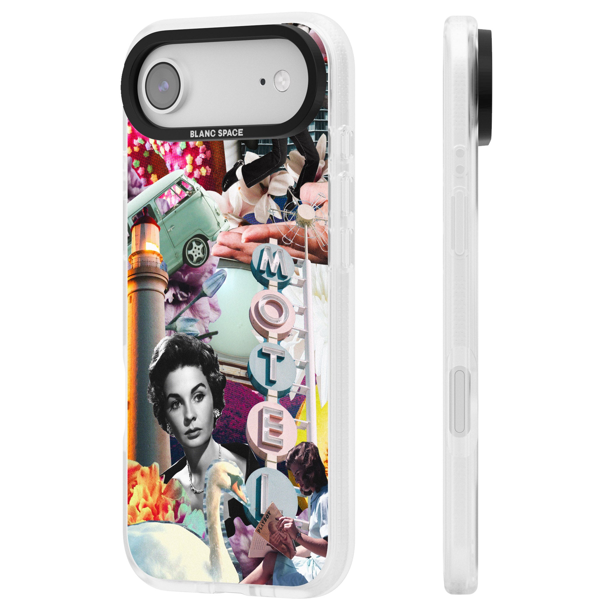 Retro Motel Collage iPhone 17 Air Impact Air Clear Phone Case Side Profile