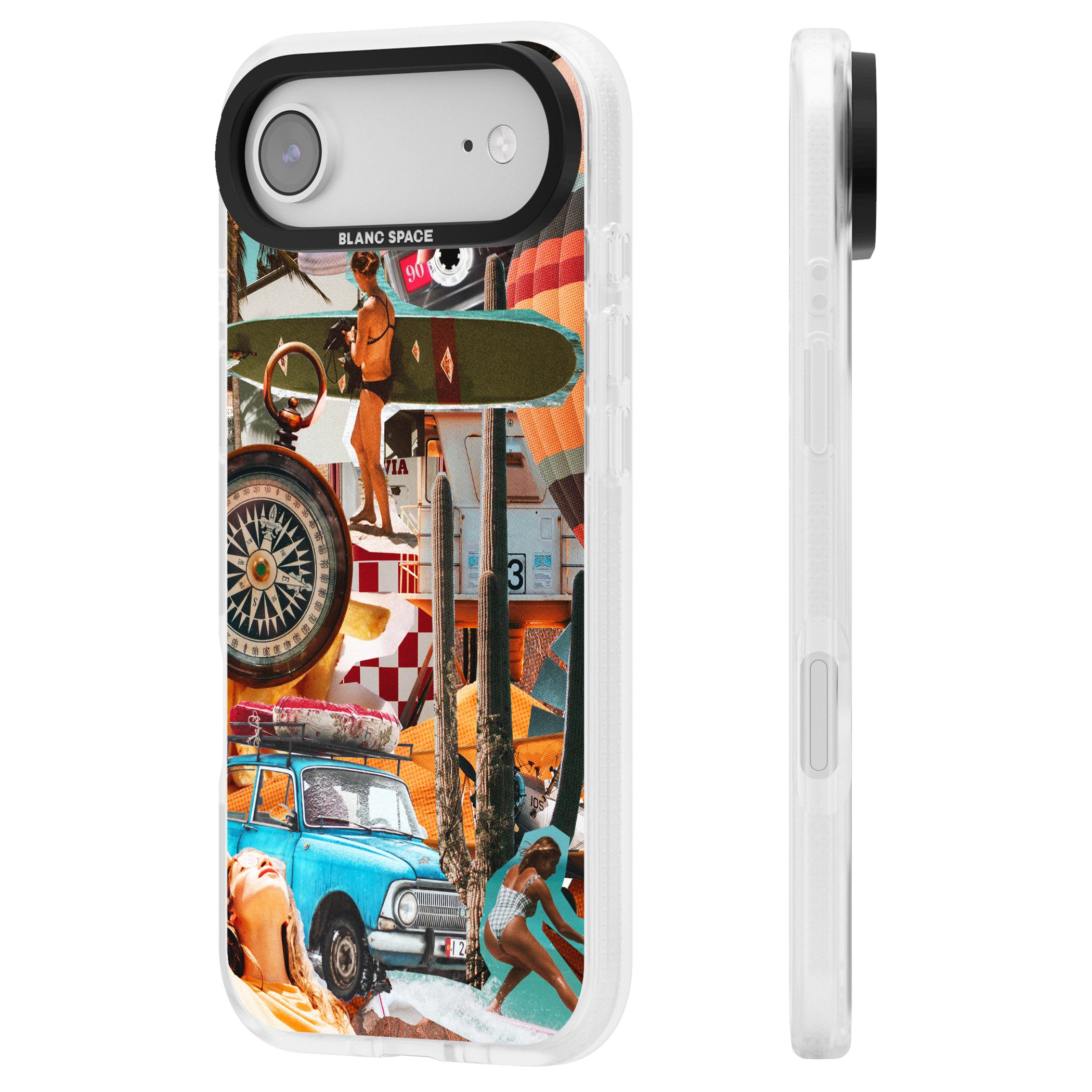 Vintage Collage: Road Trip iPhone 17 Air Impact Air Clear Phone Case Side Profile