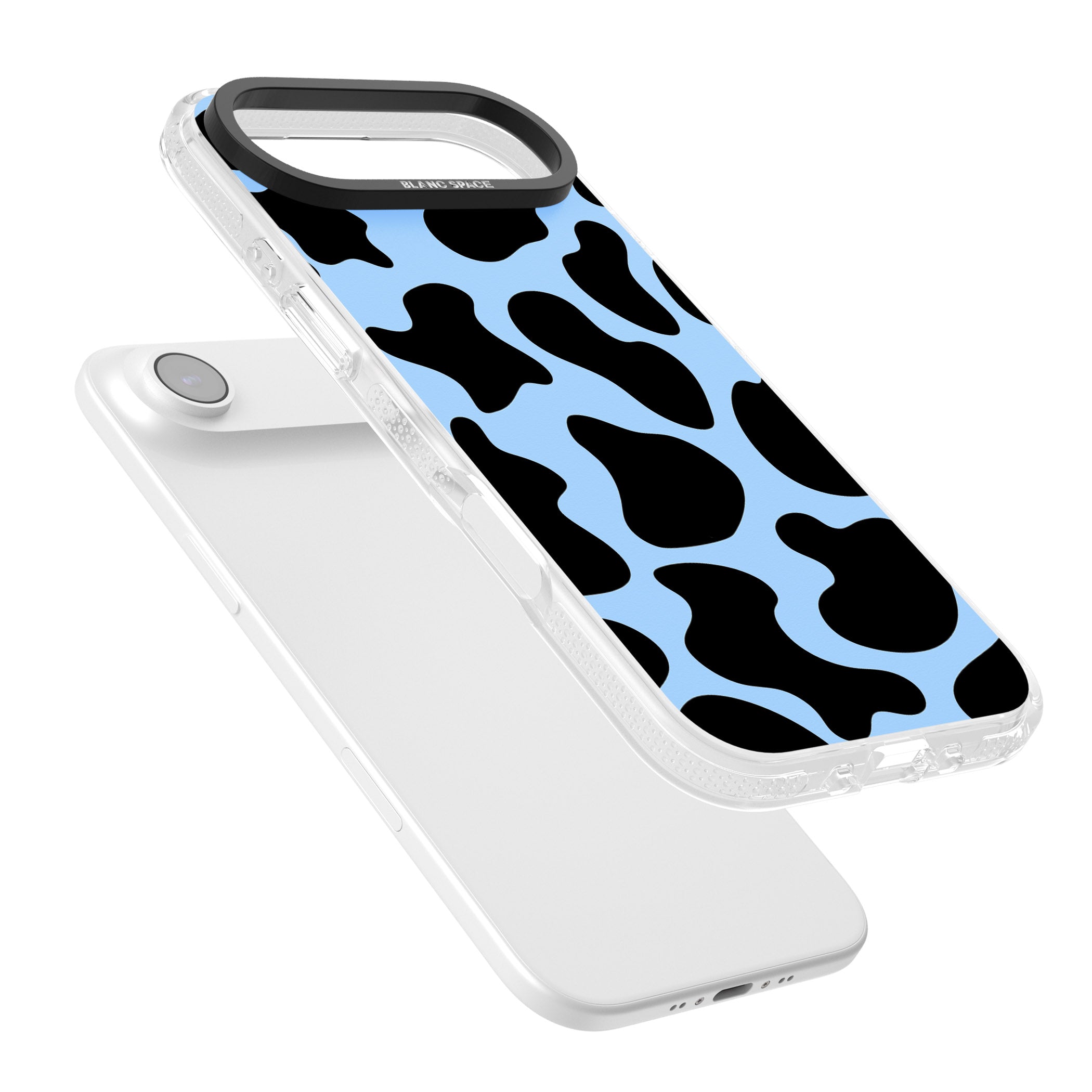 Blue And Black Cow Print iPhone 17 Air Impact Air Clear Phone Case Colours