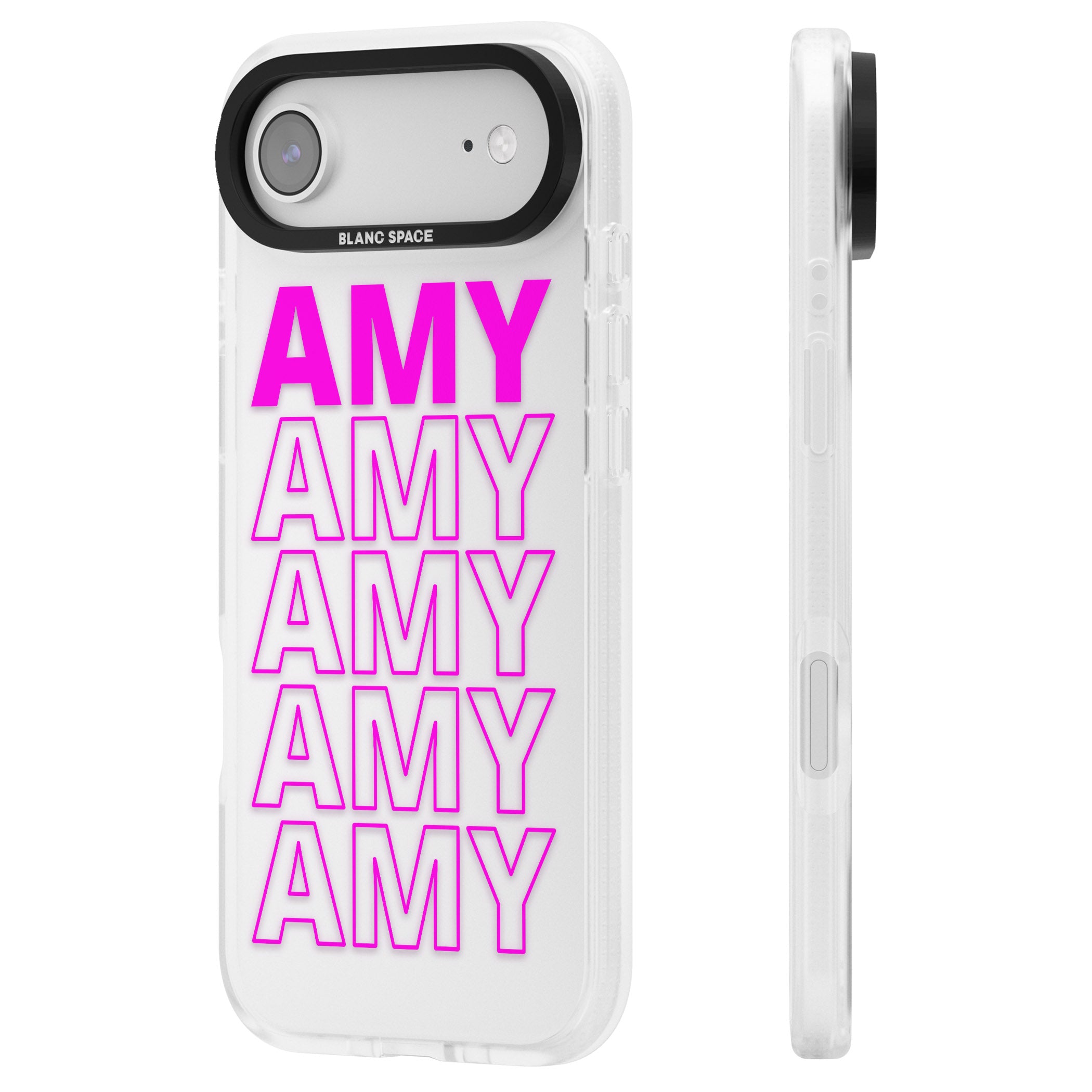 Personalised Bold Repeated Name iPhone 17 Air Impact Air Clear Phone Case Side Profile