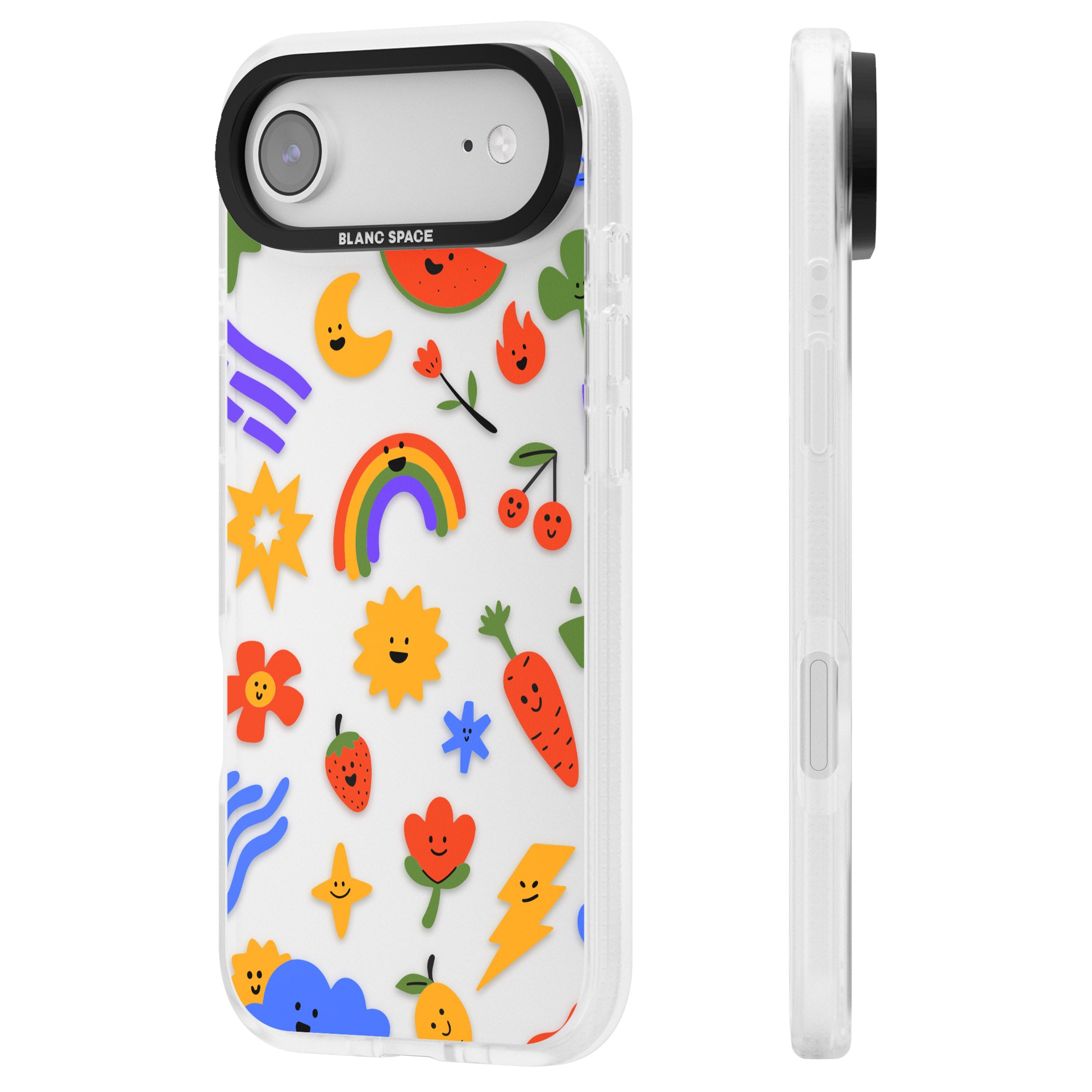 Colorful Kawaii Icons iPhone 17 Air Impact Air Clear Phone Case Side Profile