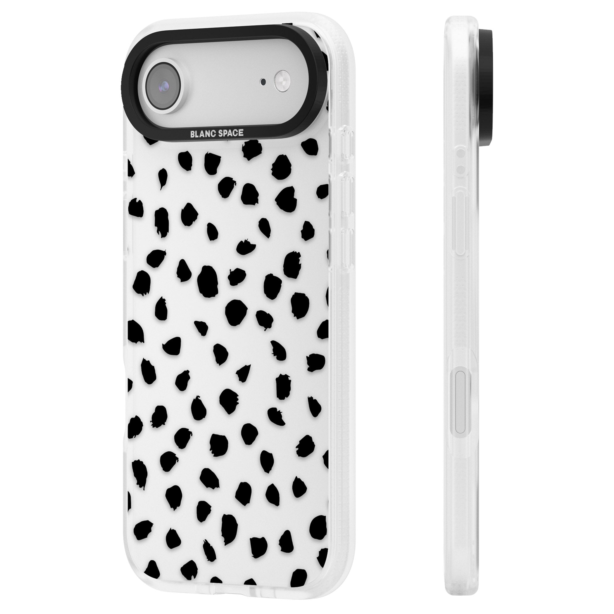 Black Dalmatian Polka Dot iPhone 17 Air Impact Air Clear Phone Case Side Profile