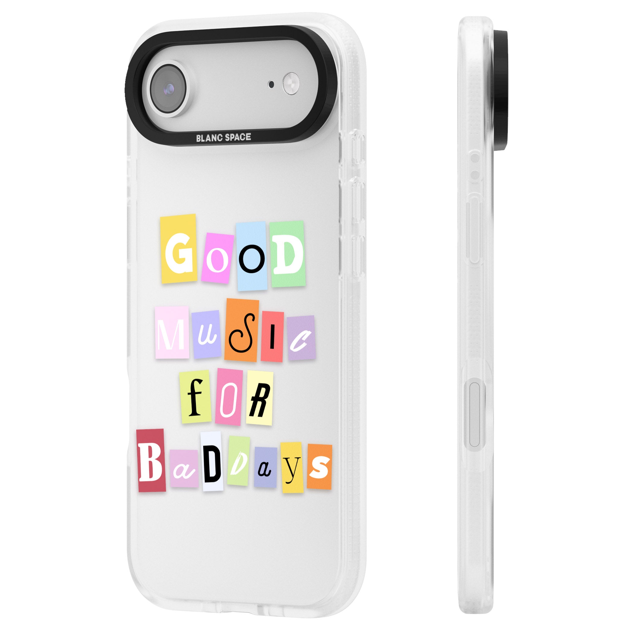 Good Music For Bad Days iPhone 17 Air Impact Air Clear Phone Case Side Profile