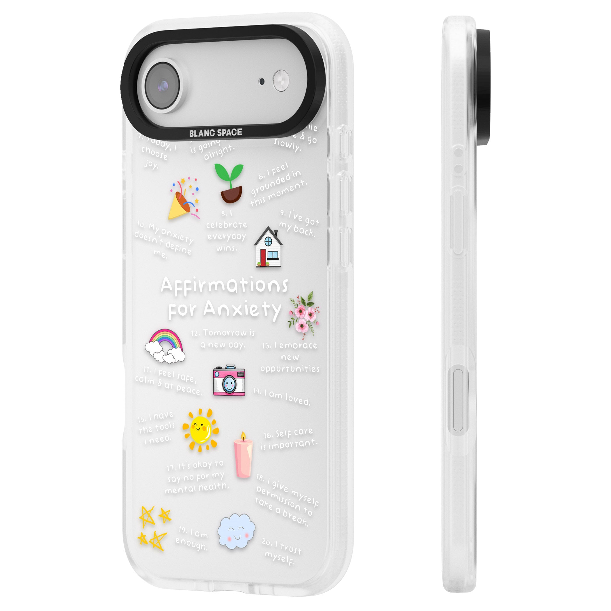 Anxiety White Text iPhone 17 Air Impact Air Clear Phone Case Side Profile