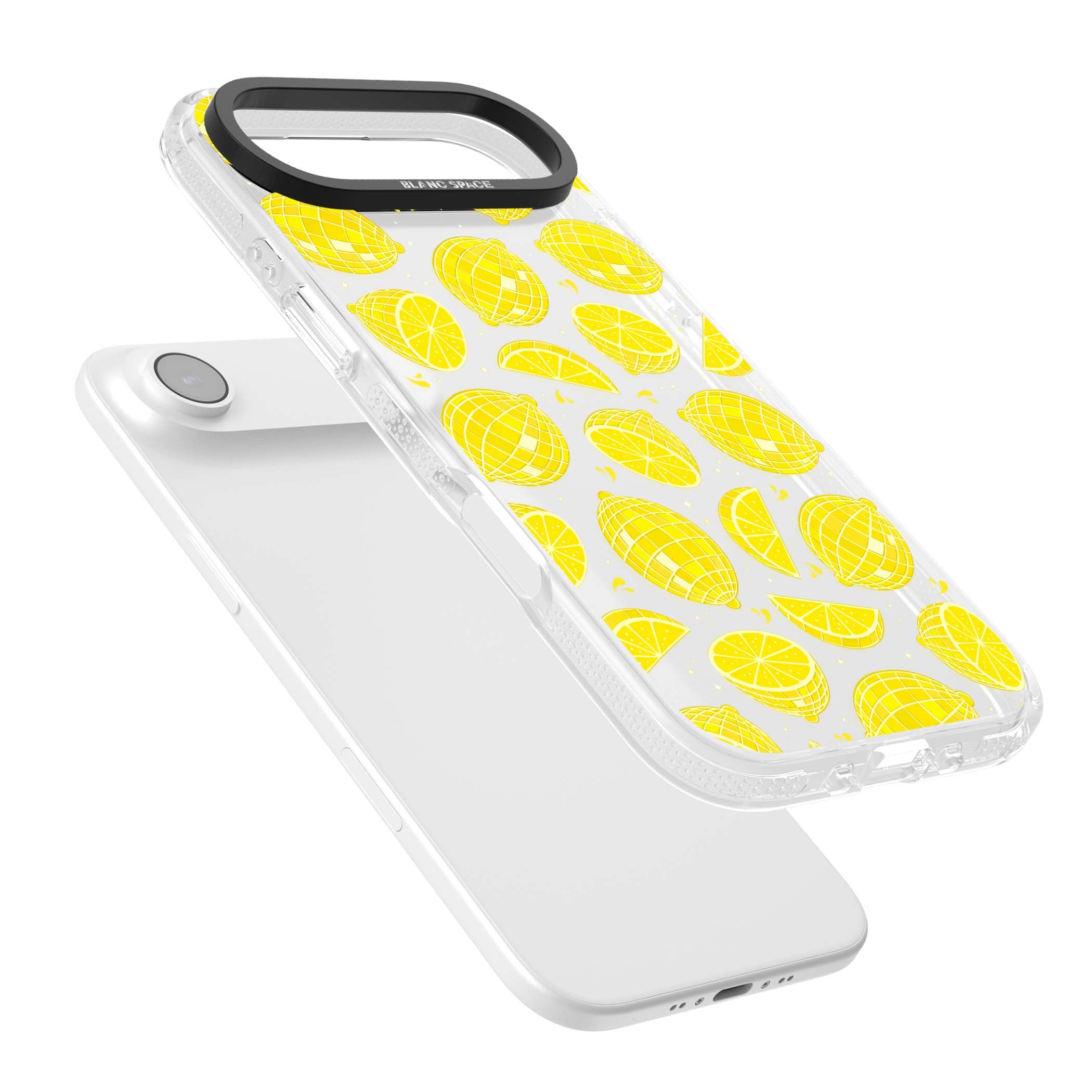 Disco Lemons citrus iPhone case featuring mirrorball lemons, sliced fruit and sparkle accents | Clear Case Impact Air case for iPhone Air
