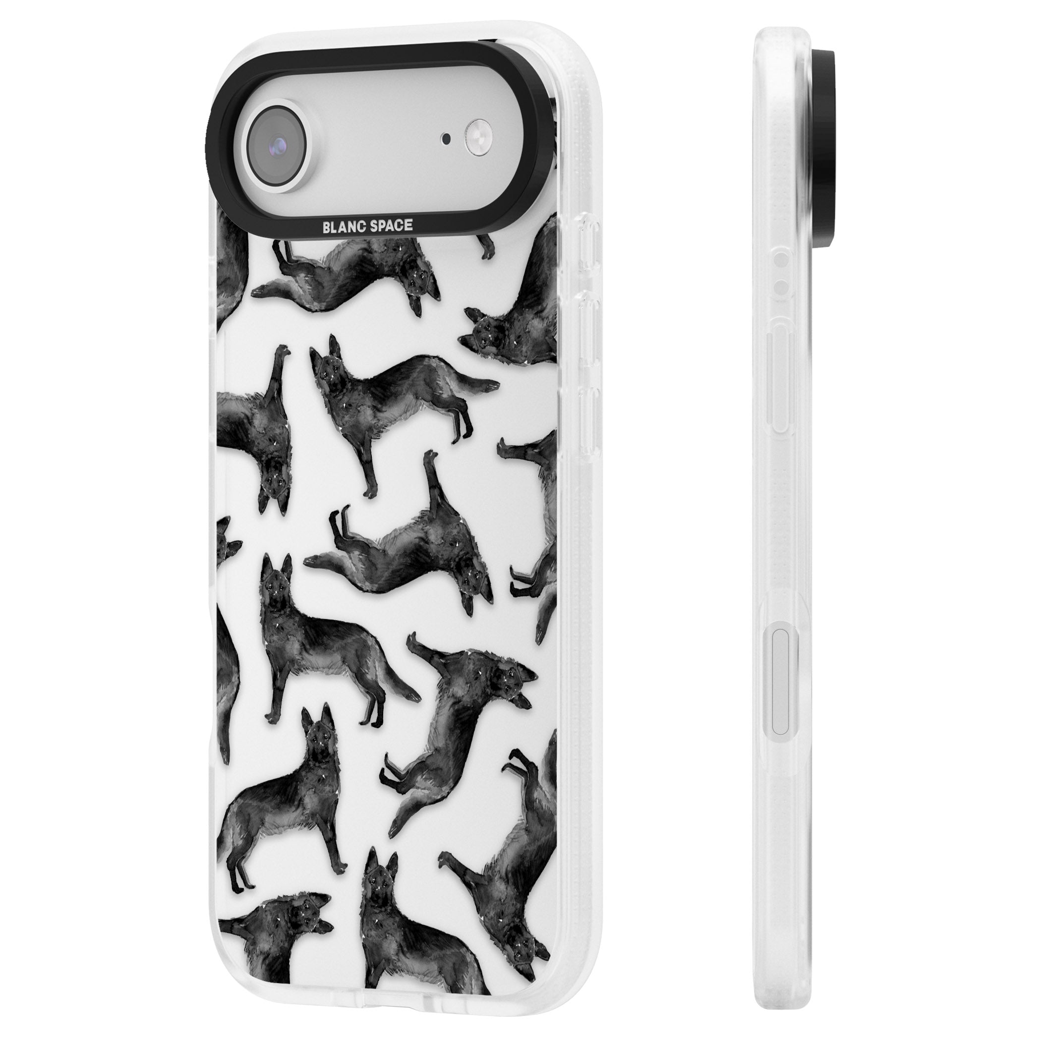 German Shepherd Pattern Black iPhone 17 Air Impact Air Clear Phone Case Side Profile