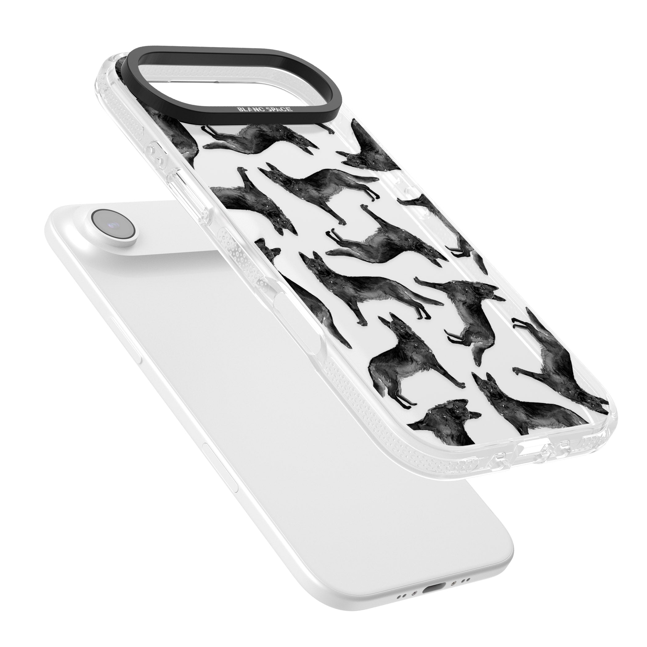 German Shepherd Pattern Black iPhone 17 Air Impact Air Clear Phone Case Colours