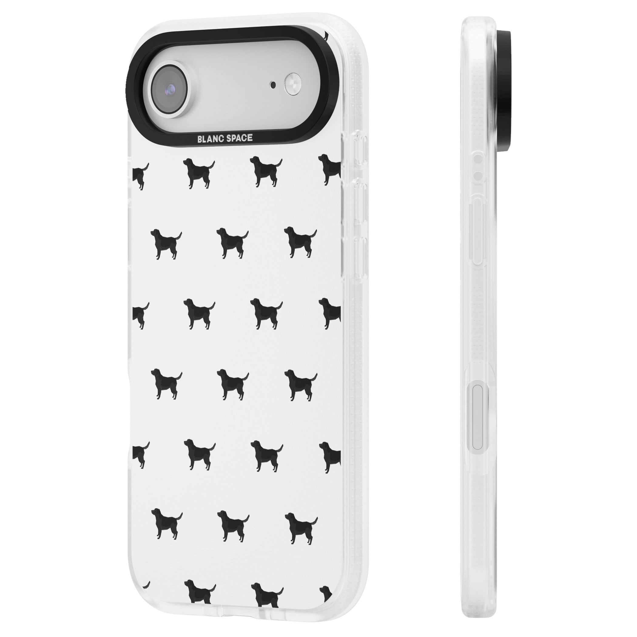Black Labrador Spot Pattern iPhone 17 Air Impact Air Clear Phone Case Side Profile