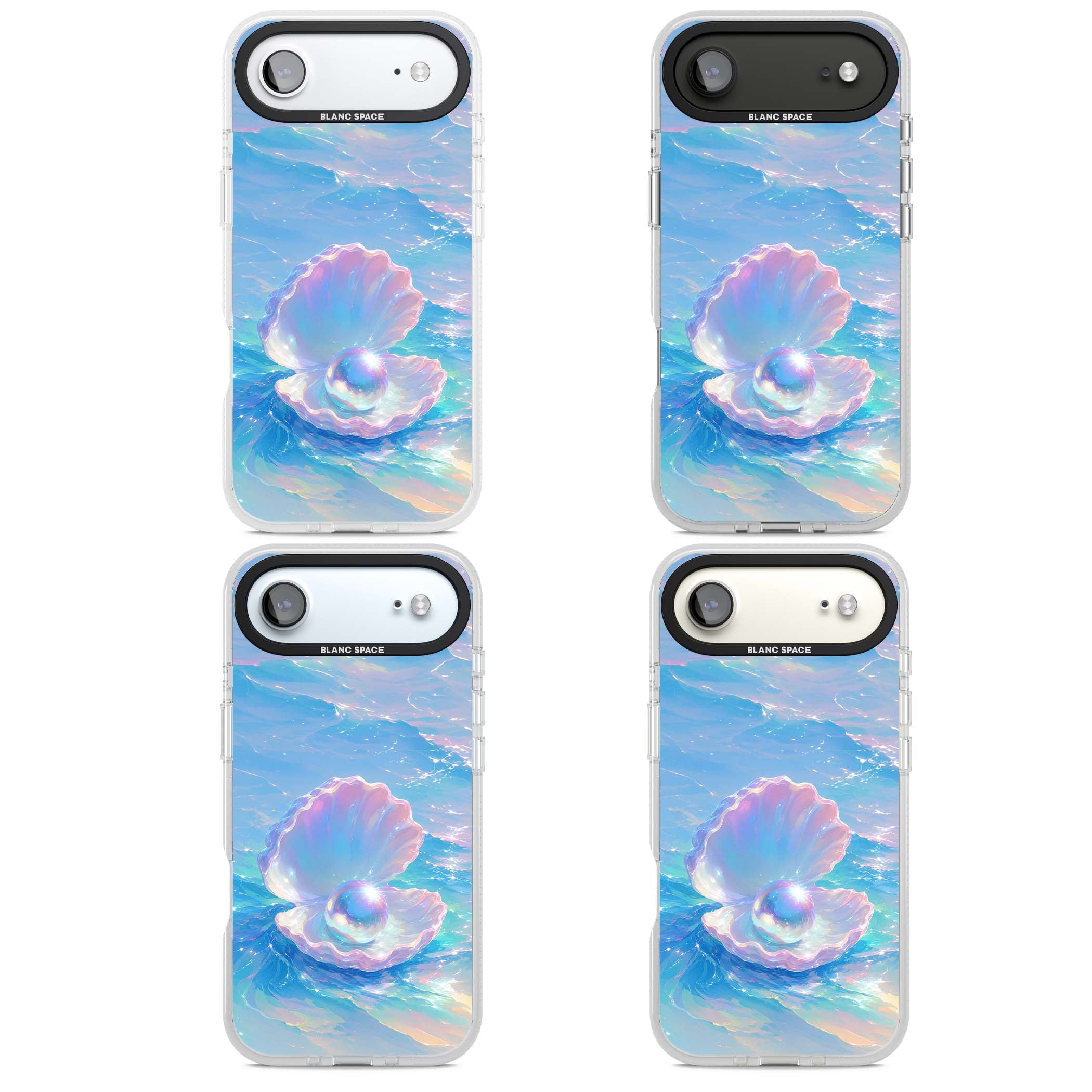 The Pearl Clam mermaidcore iPhone case featuring iridescent seashell, glowing pearl and pastel ocean waves | Clear Case Impact Air case for iPhone Air