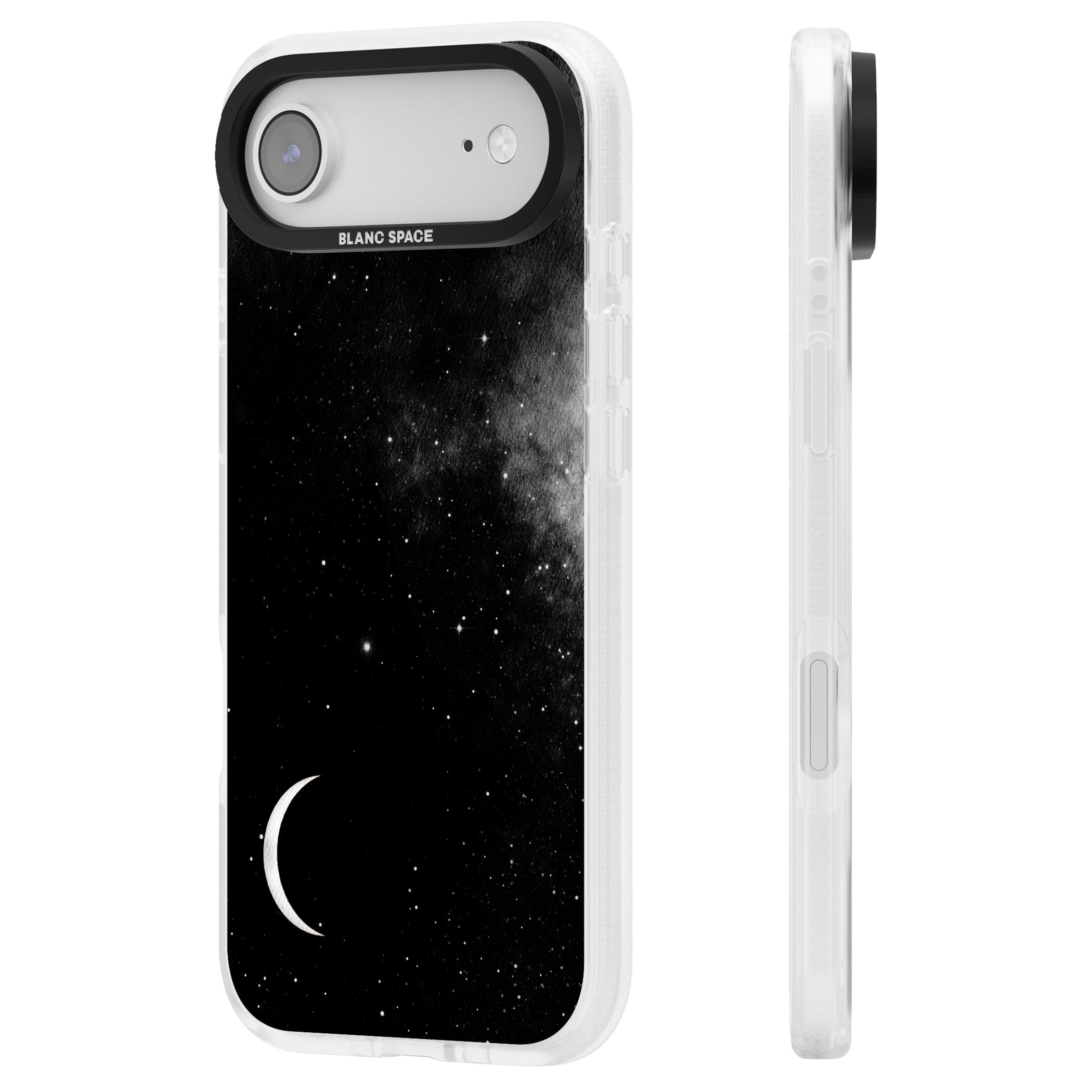 Night Sky Galaxies: Crescent Moon iPhone 17 Air Impact Air Clear Phone Case Side Profile