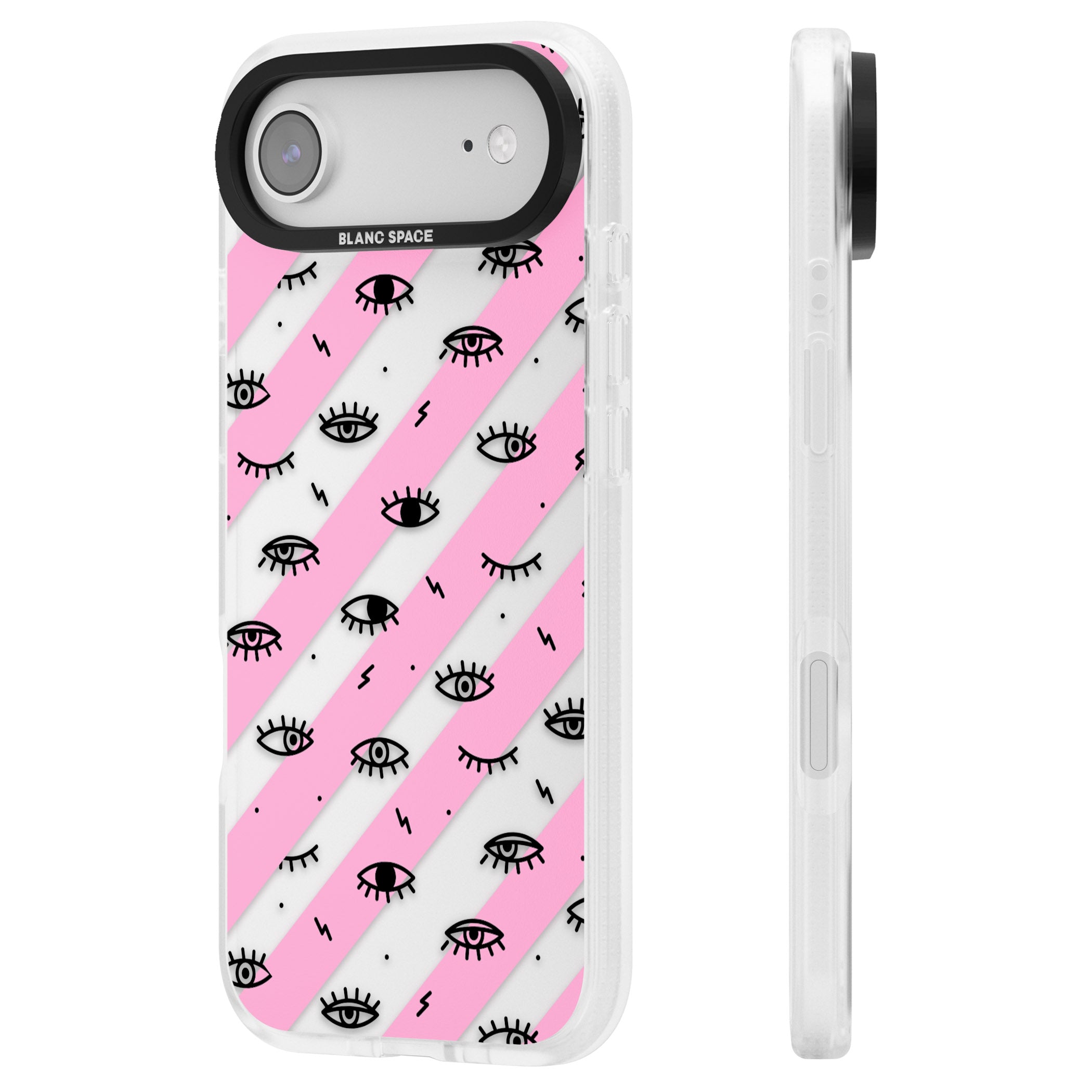 Pink Stripe Eyes iPhone 17 Air Impact Air Clear Phone Case Side Profile
