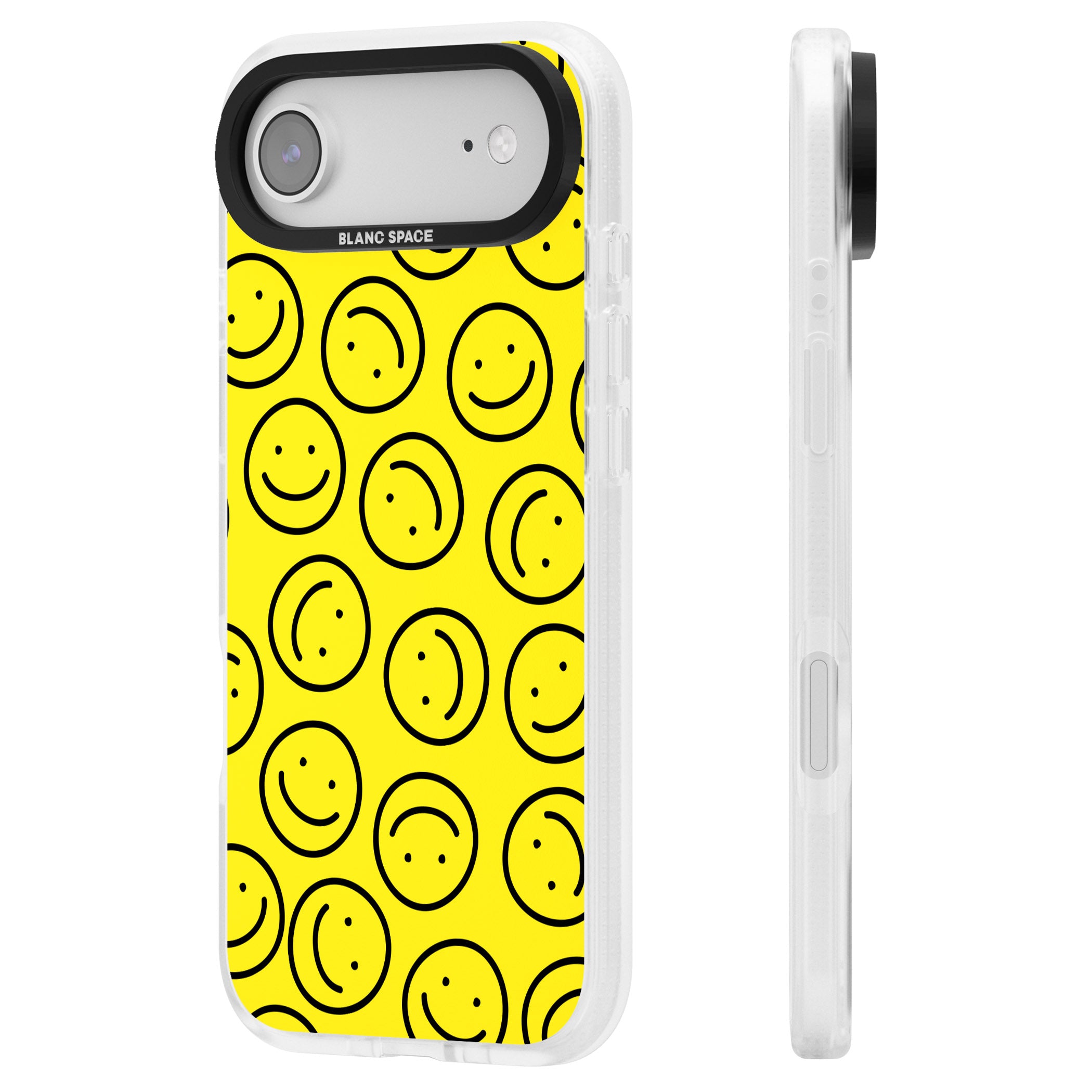 Happy Face Pattern iPhone 17 Air Impact Air Clear Phone Case Side Profile