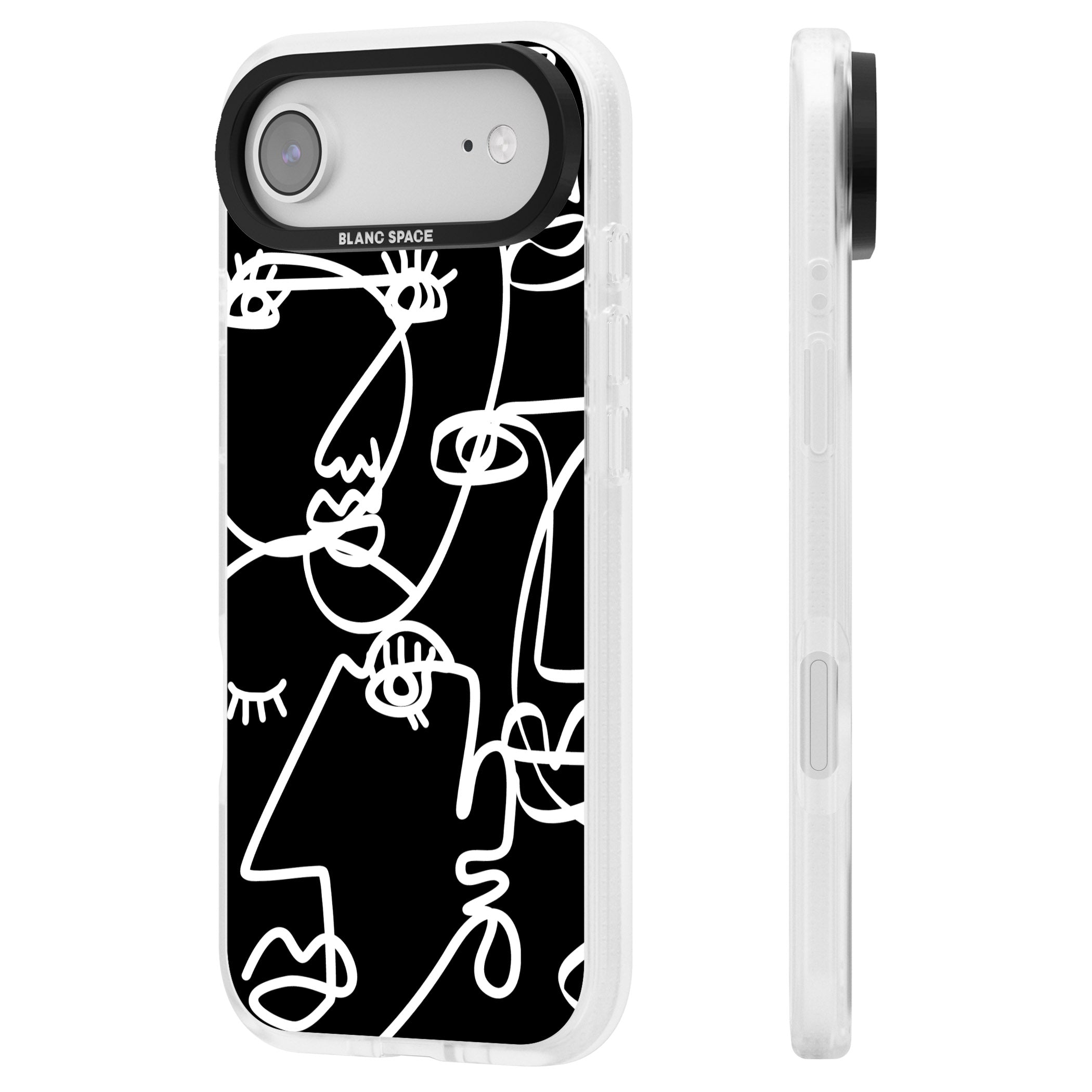 Abstract Line Art White Black iPhone 17 Air Impact Air Clear Phone Case Side Profile