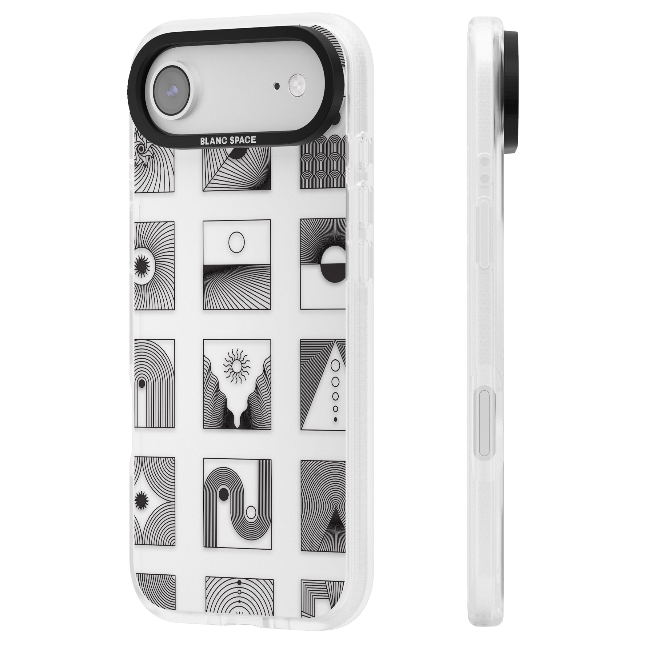 Geometric Pattern Trio: Artistic Blend iPhone 17 Air Impact Air Clear Phone Case Side Profile