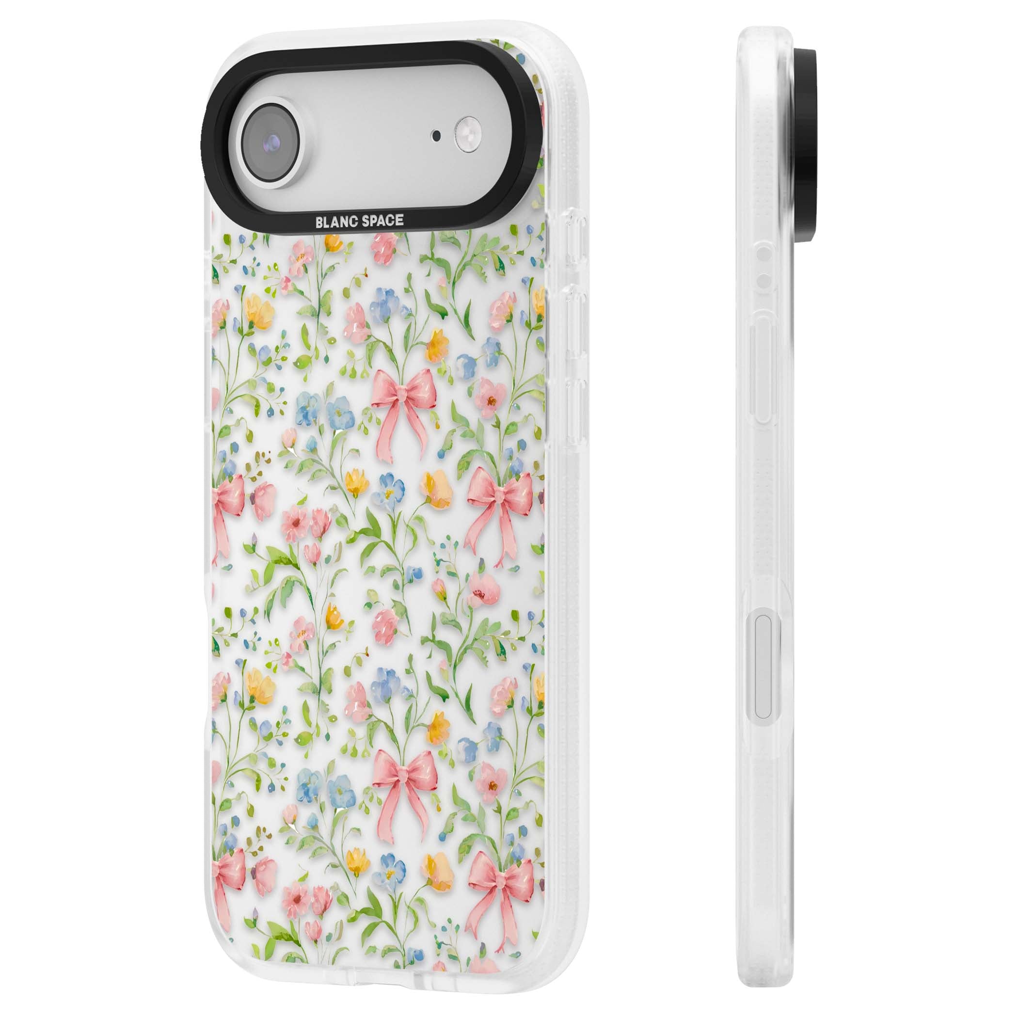 Ribbons & Wildflowers cottagecore iPhone case featuring watercolor wildflowers, pink satin bows, and delicate spring blooms o | Clear Case Impact Air case for iPhone Air