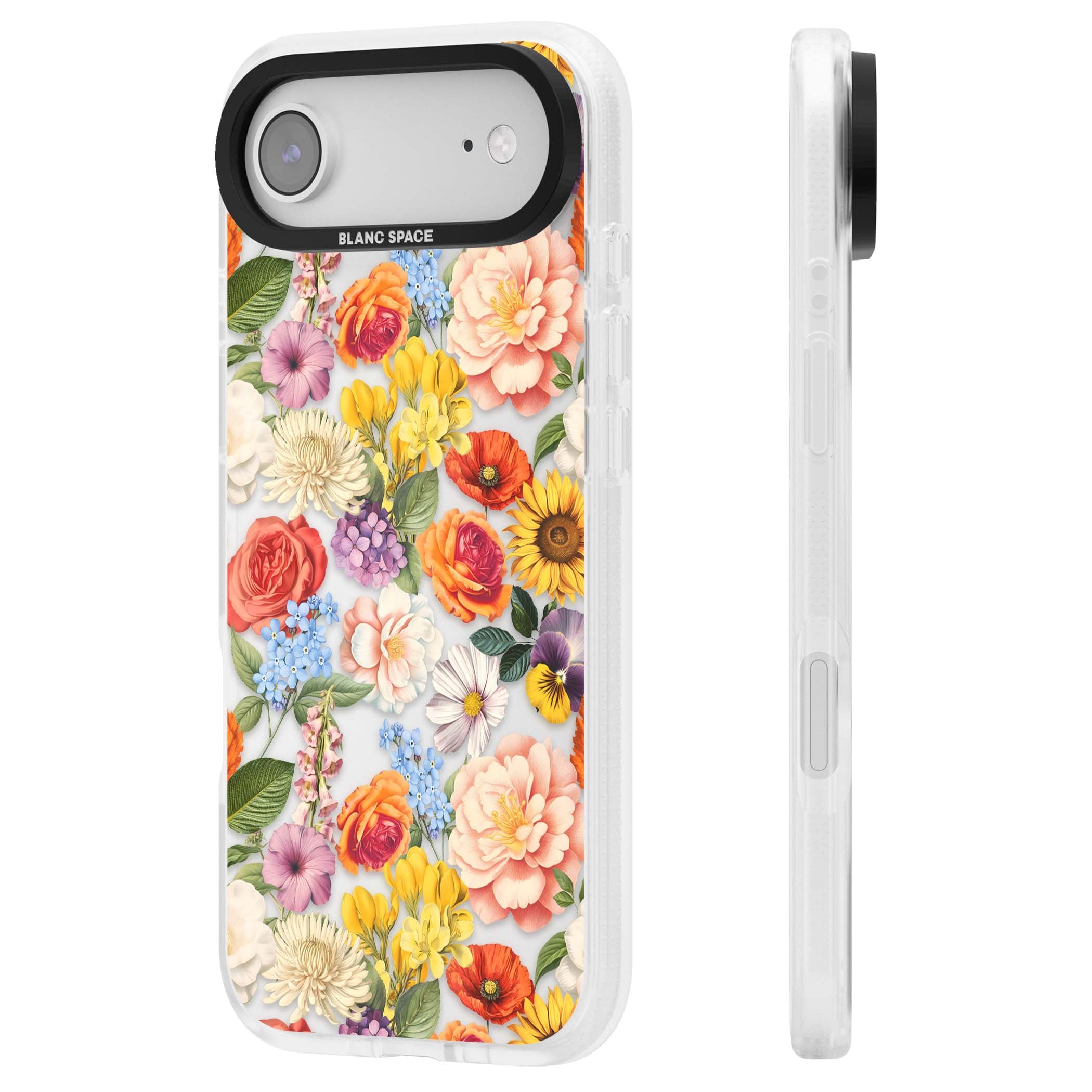 Bloom Basket floral iPhone case featuring cottage garden flowers including peonies, sunflowers, and wildflowers in pastel col | Clear Case Impact Air case for iPhone Air