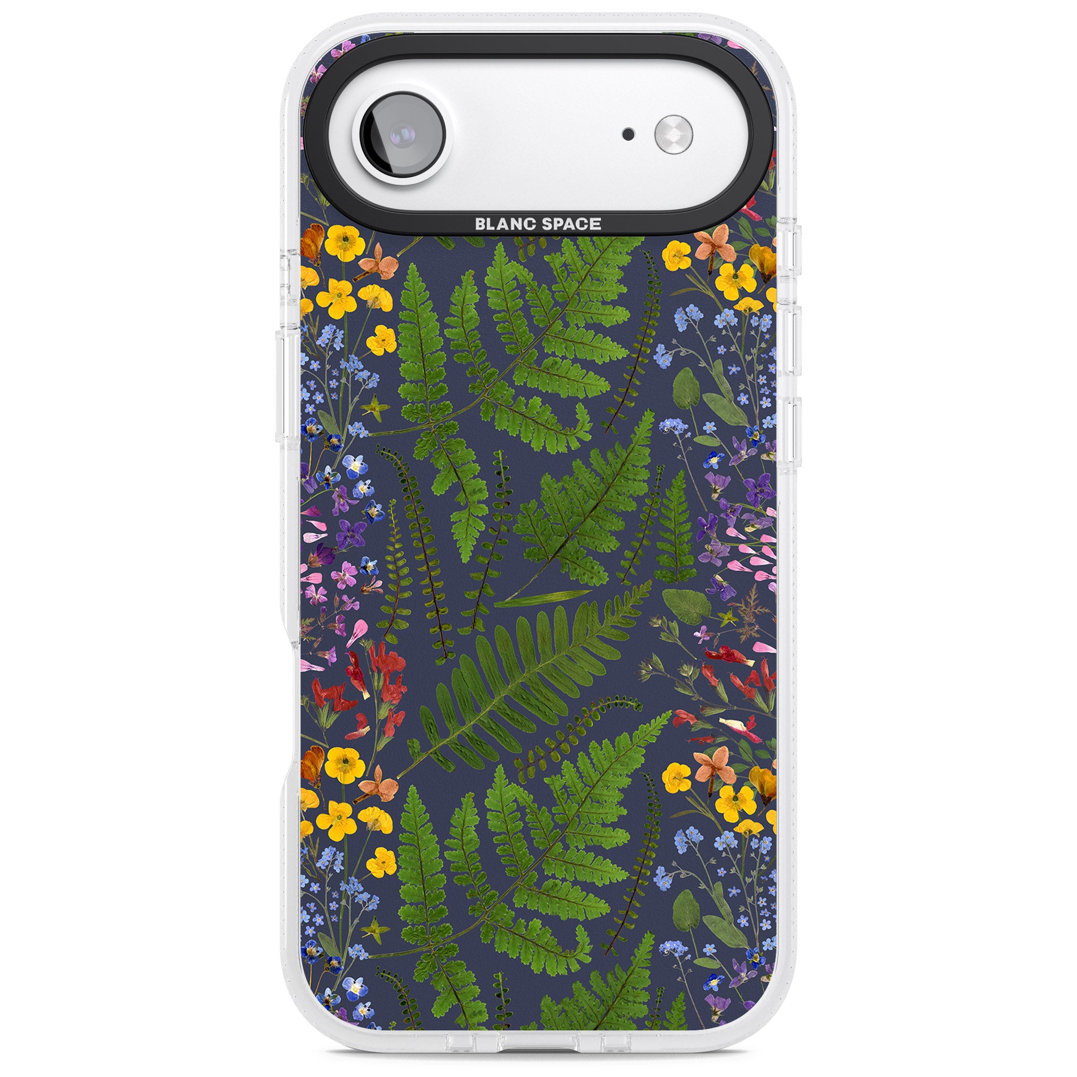 Busy Floral And Fern Design Navy iPhone 17 Air Impact Air Clear Phone Case