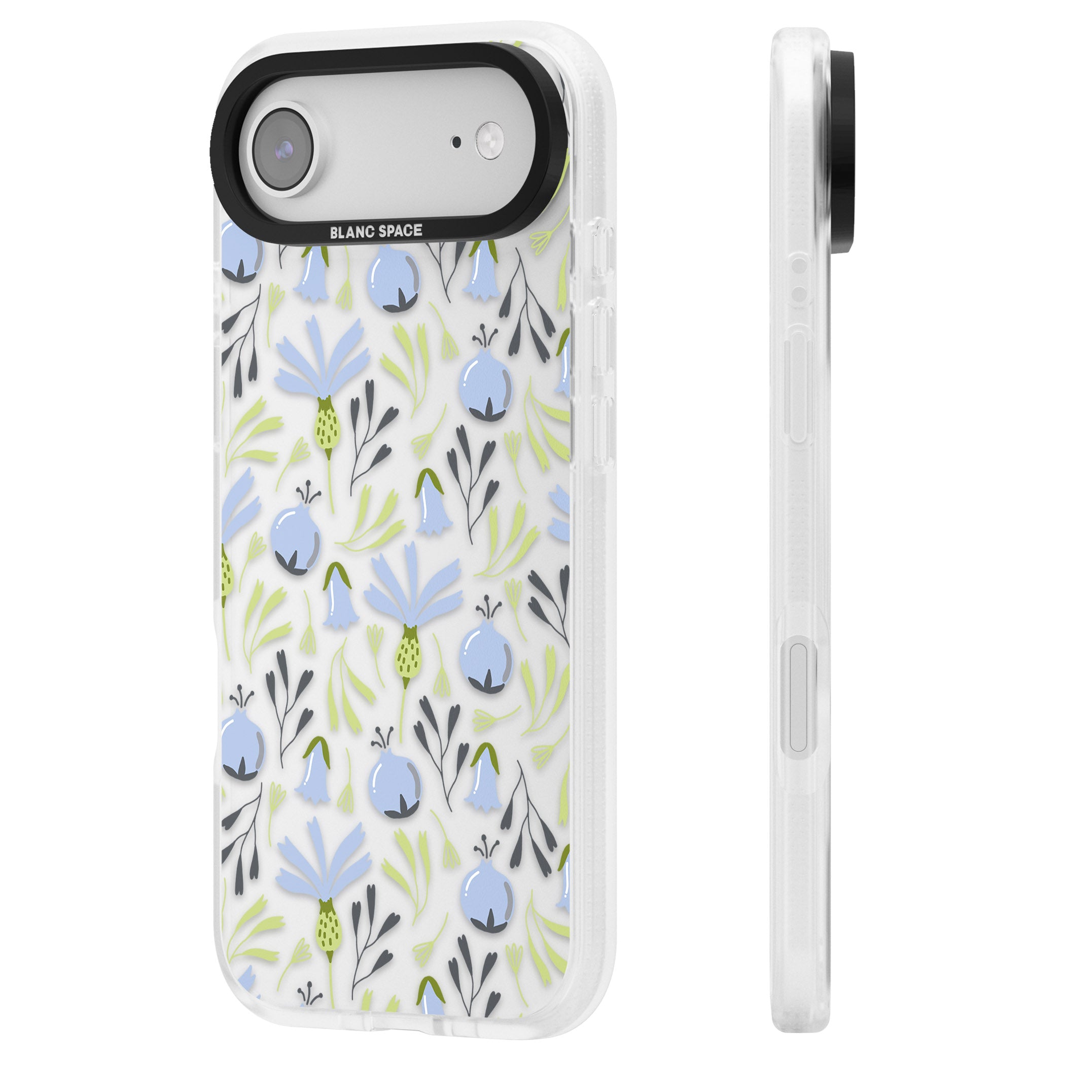 Blue Flora Bloom iPhone 17 Air Impact Air Clear Phone Case Side Profile
