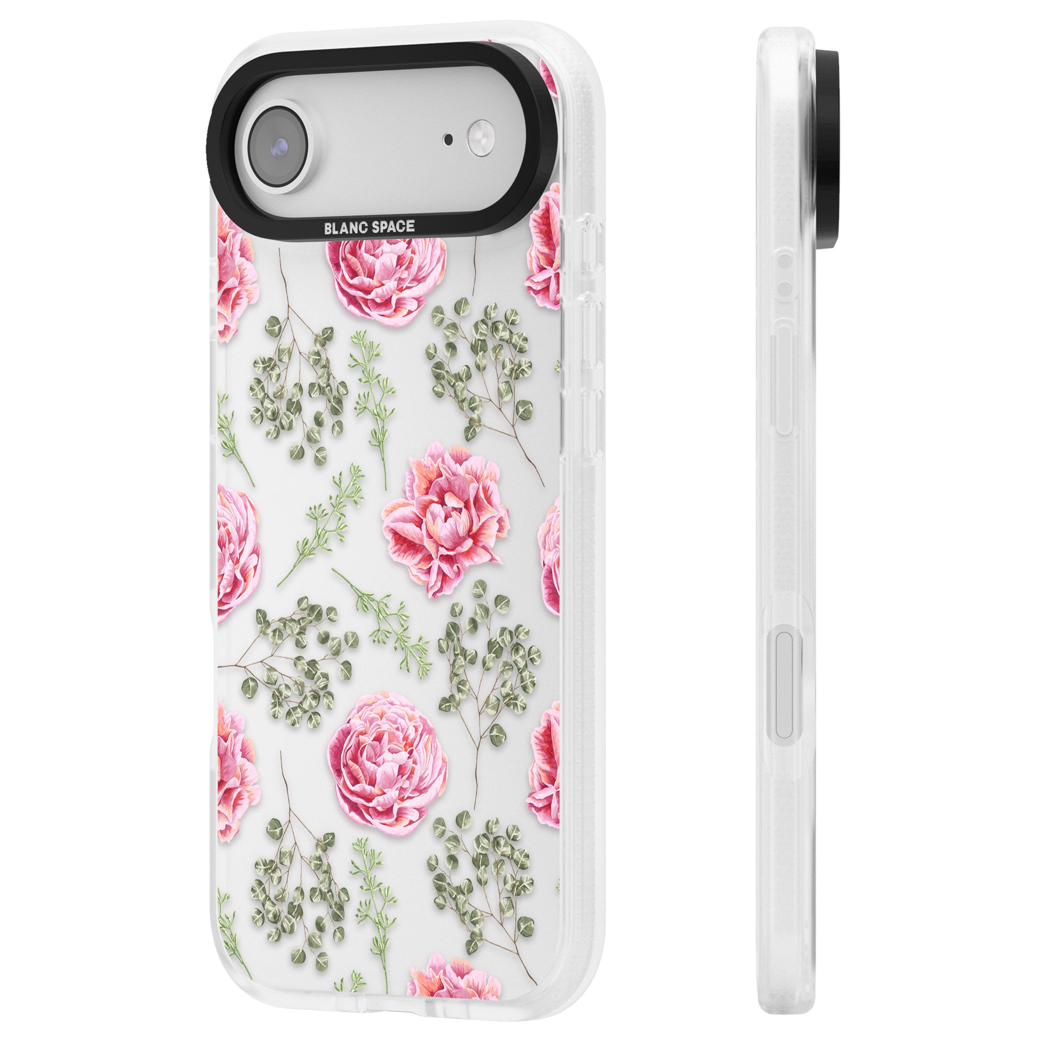 Roses & Eucalyptus Floral iPhone 17 Air Impact Air Clear Phone Case Side Profile