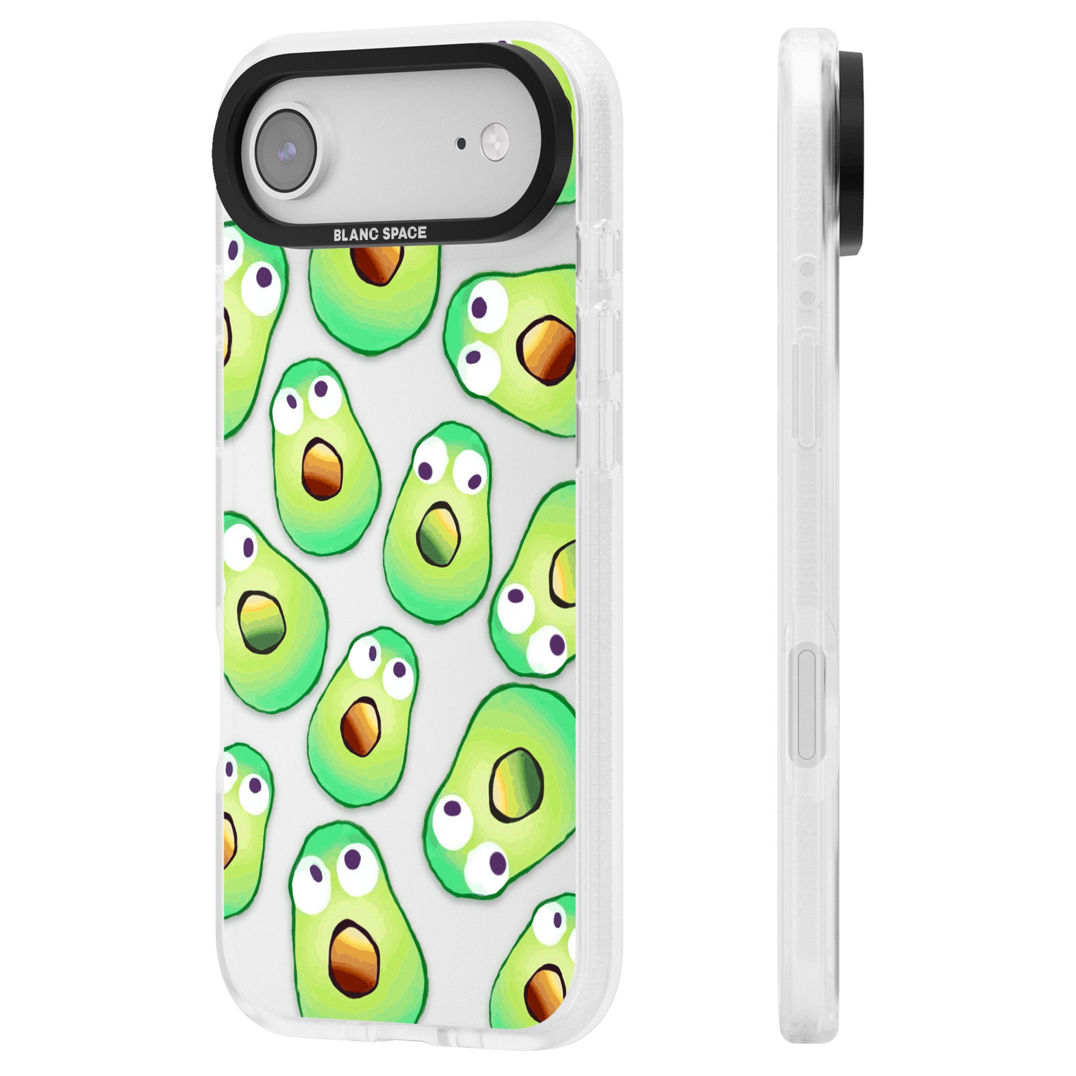 Shocked Avocados iPhone 17 Air Impact Air Clear Phone Case Side Profile
