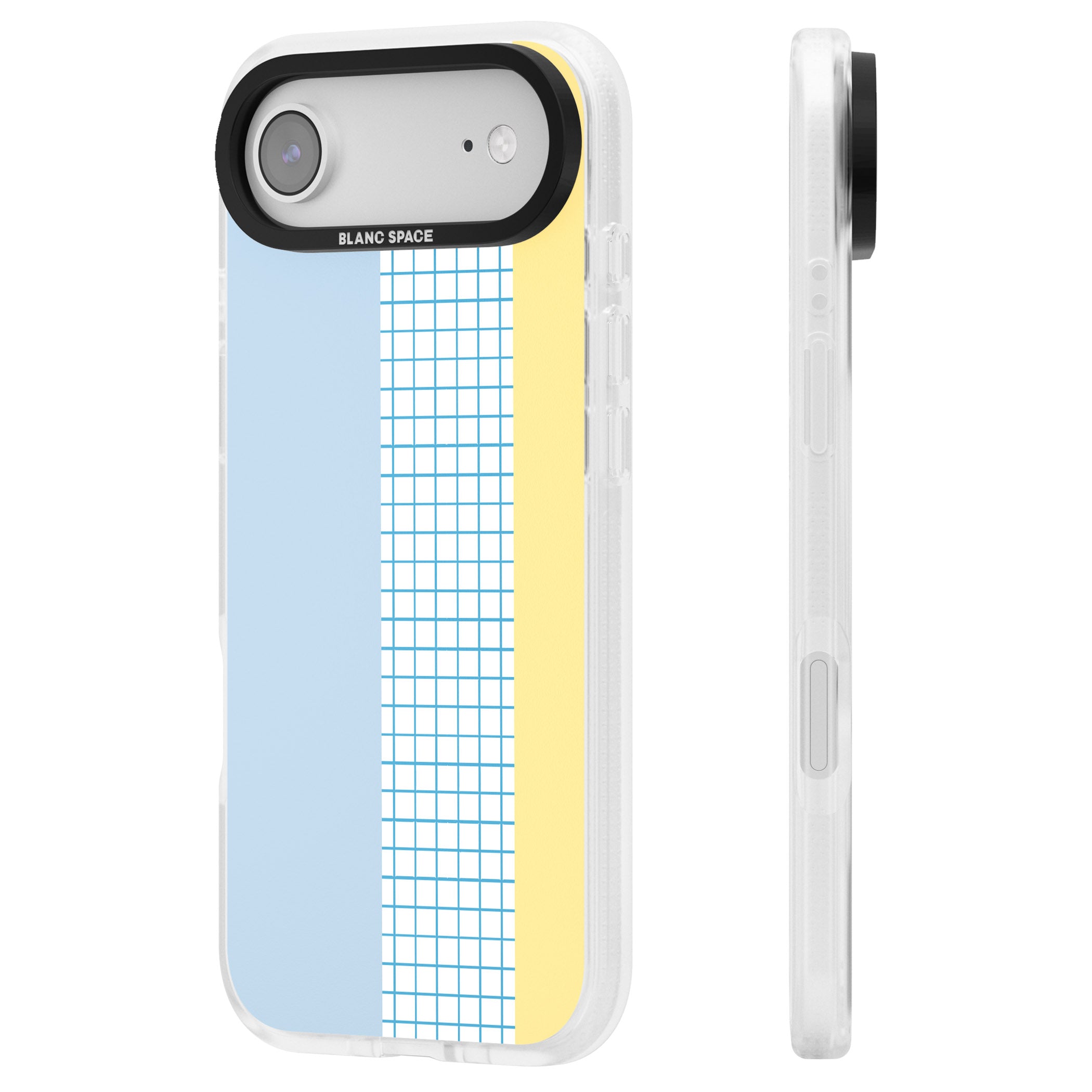 Abstract Grid Blue & Yellow iPhone 17 Air Impact Air Clear Phone Case Side Profile