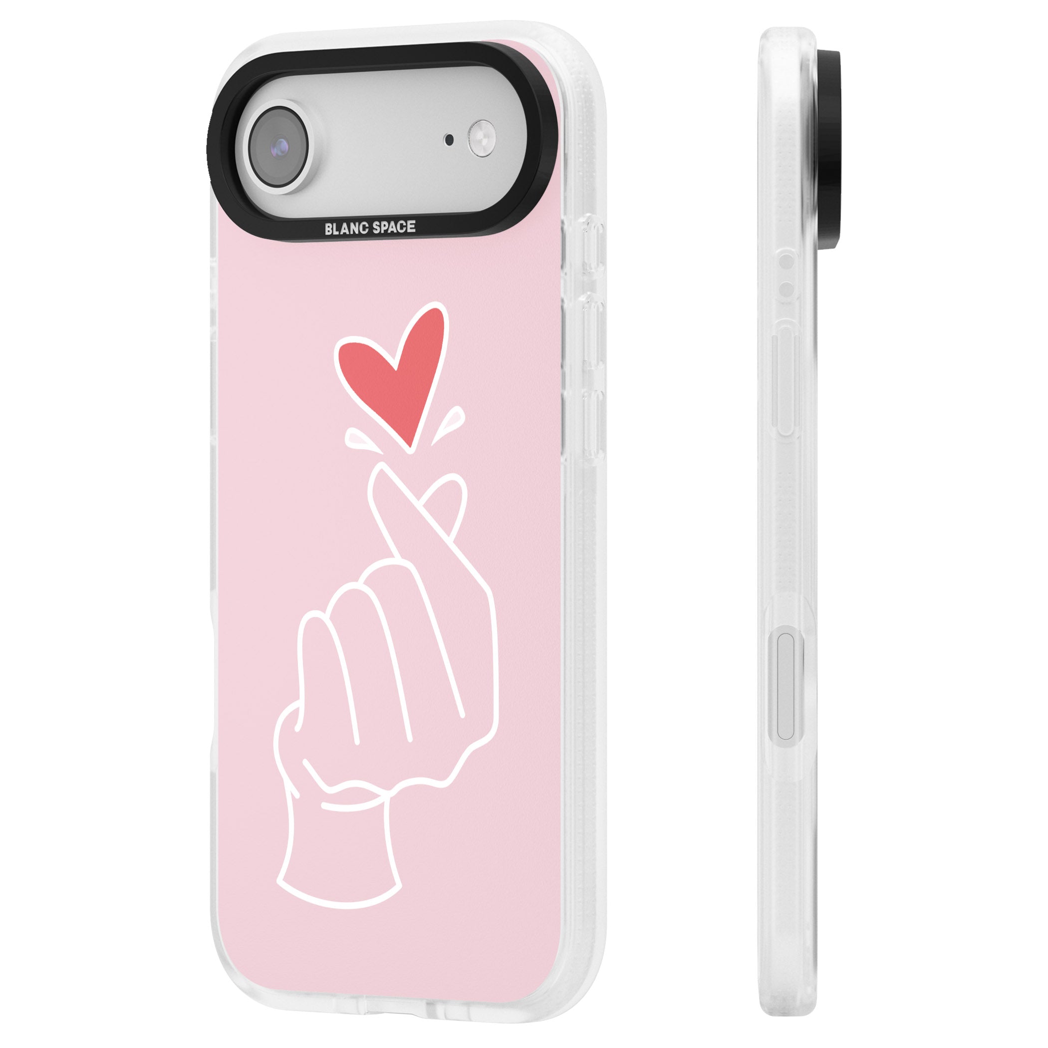 Pink Heart Hand iPhone 17 Air Impact Air Clear Phone Case Side Profile