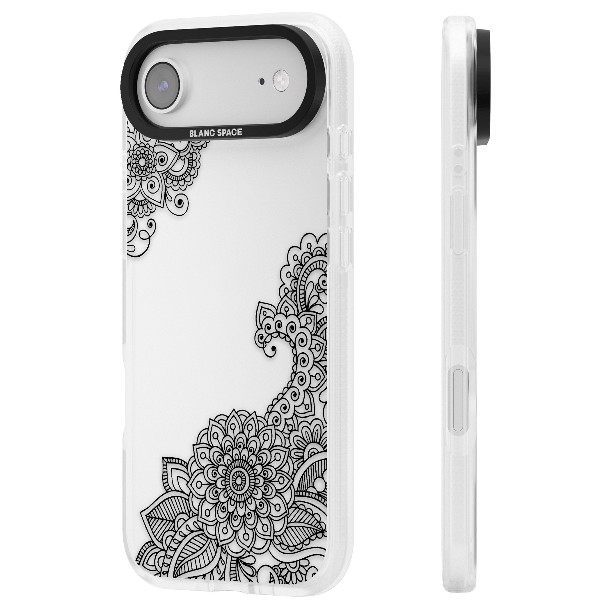 Black Henna Botanicals iPhone 17 Air Impact Air Clear Phone Case Side Profile