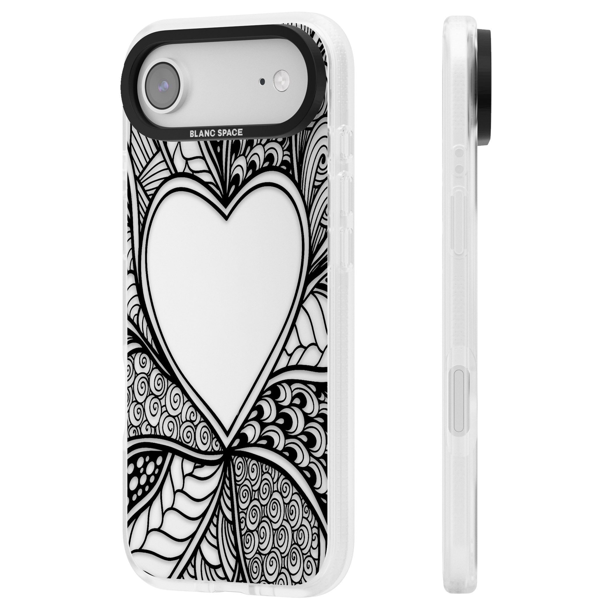 Black Henna Heart iPhone 17 Air Impact Air Clear Phone Case Side Profile