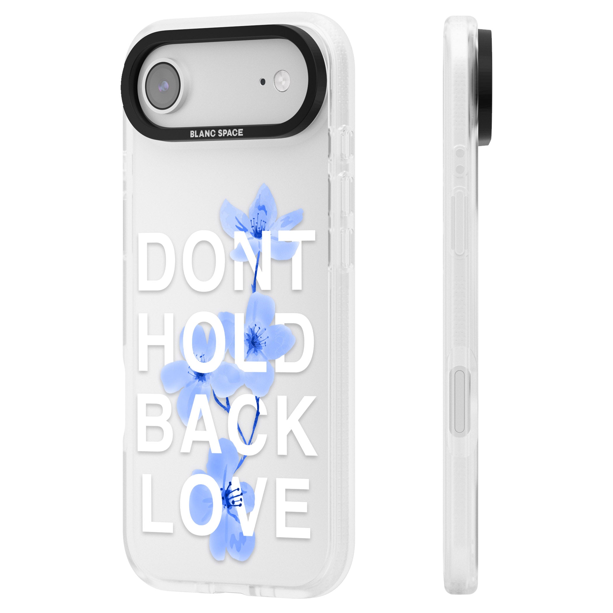 Don'T Hold Back Love Blue & White iPhone 17 Air Impact Air Clear Phone Case Side Profile