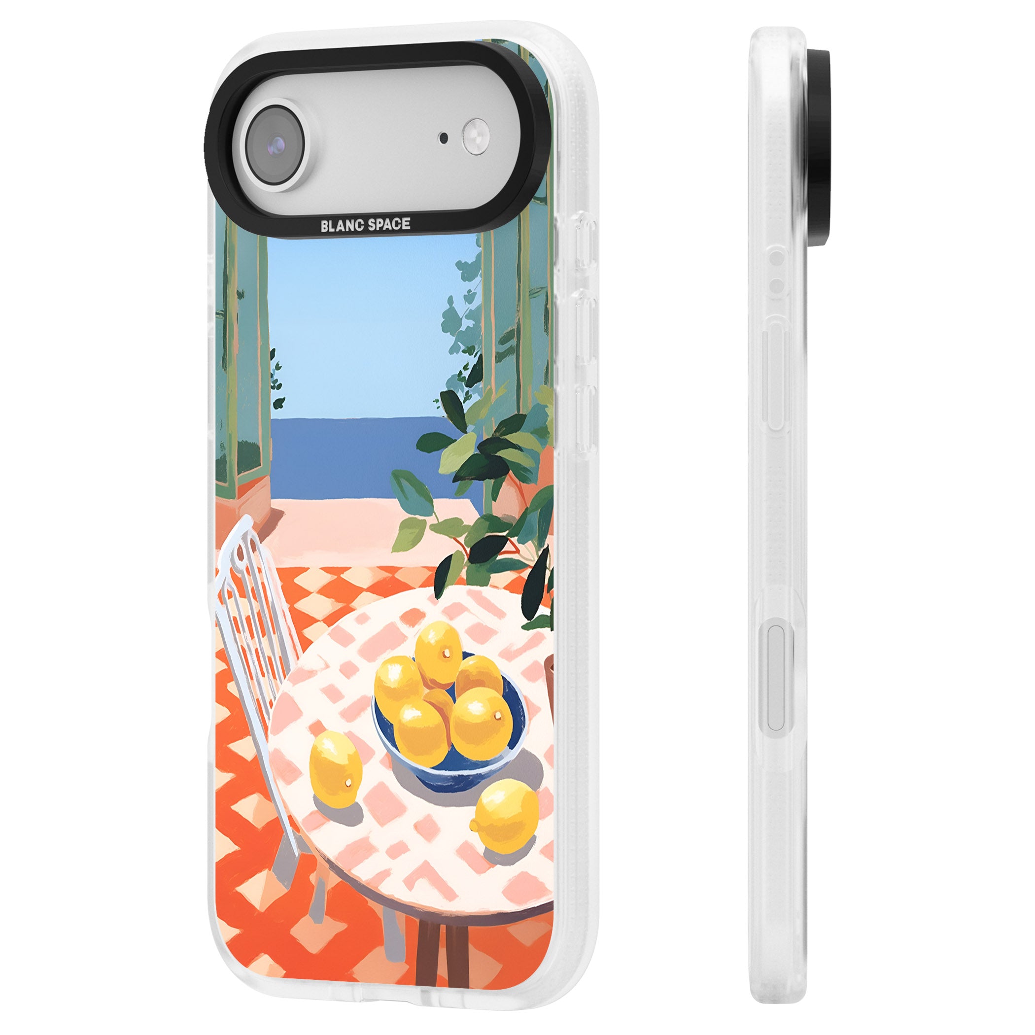 Seaside Lemons iPhone 17 Air Impact Air Clear Phone Case Side Profile