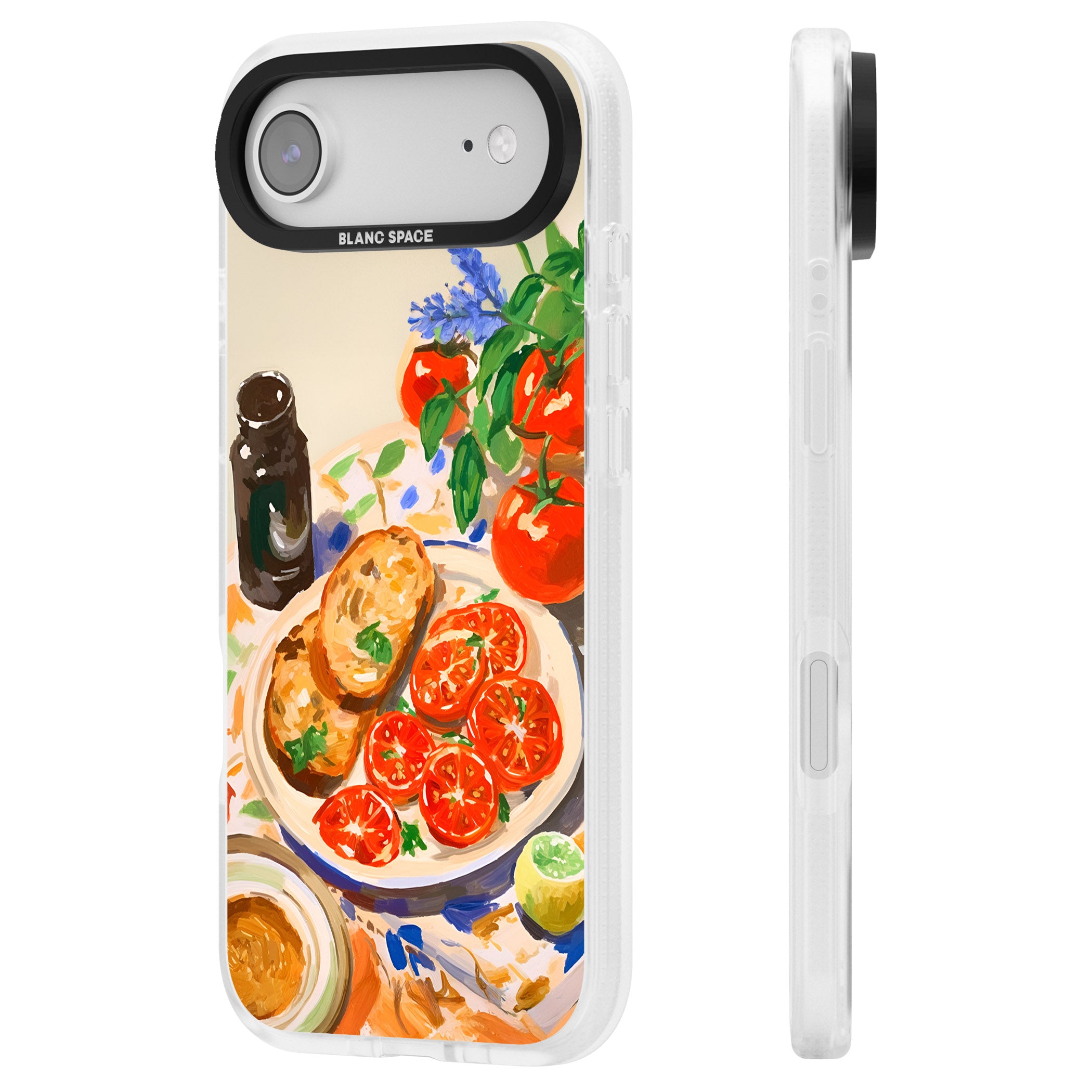 Bruschetta & Tomatoes iPhone 17 Air Impact Air Clear Phone Case Side Profile