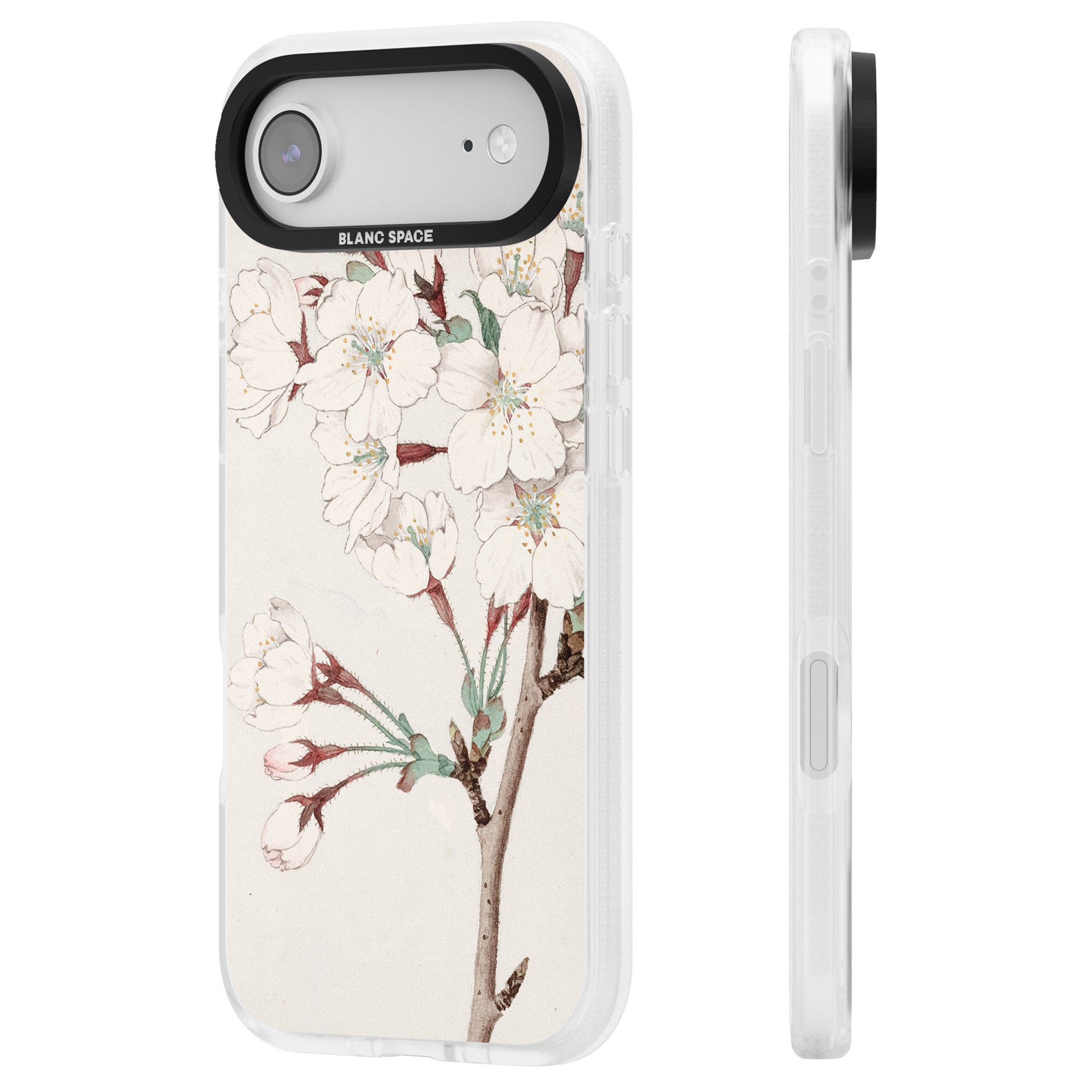 Vintage Japanese Illustrations Cherry Blossoms iPhone 17 Air Impact Air Clear Phone Case Side Profile