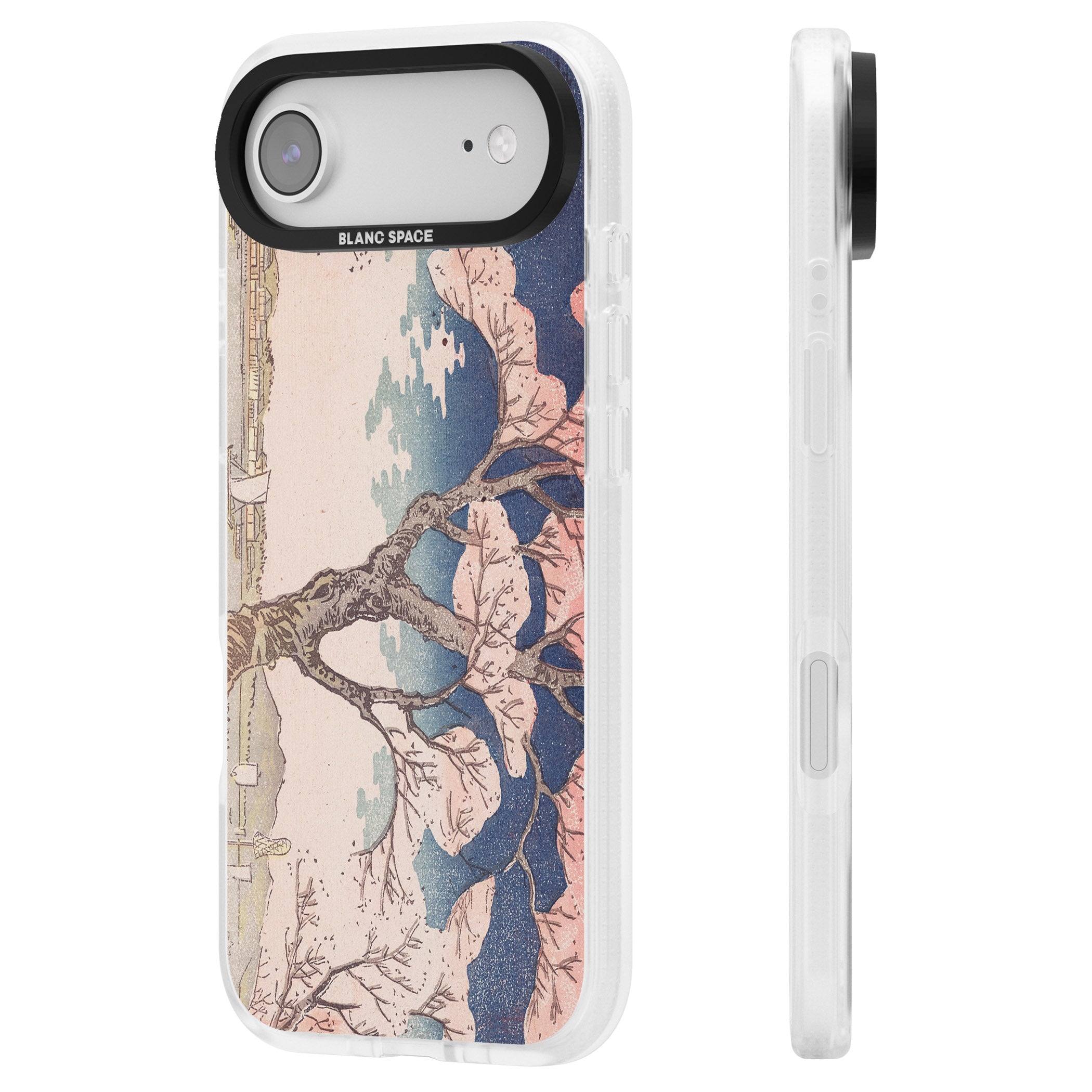 Vintage Japanese Illustrations Cherry Tree iPhone 17 Air Impact Air Clear Phone Case Side Profile